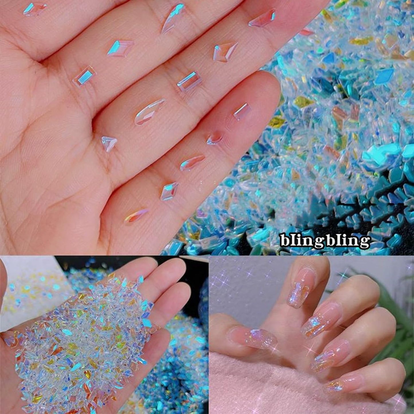 200PCS Aurora Nail Art Rhinestones Multi Shapes Mix 3D Glass Crystal Nail Gems Nail Charms Craft Heart Bear Star Irregular Iridescent Clear Nail Rhinestone Diamonds for Women Girls DIY Nail Art Design