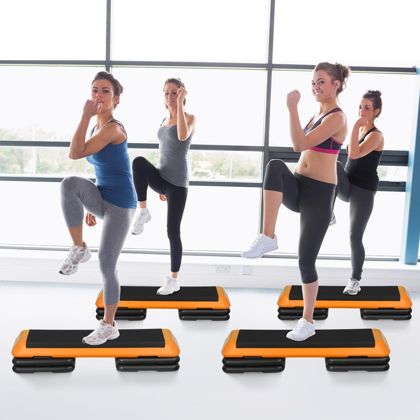 Oteymart 43'' Exercise Step Platform 3 Levels Adjustable Aerobic Stepper with 4 Extra Risers and Anti Slip Surface, Training Workout Equipment for Home&Gym Cardio Strength & Training, Orange