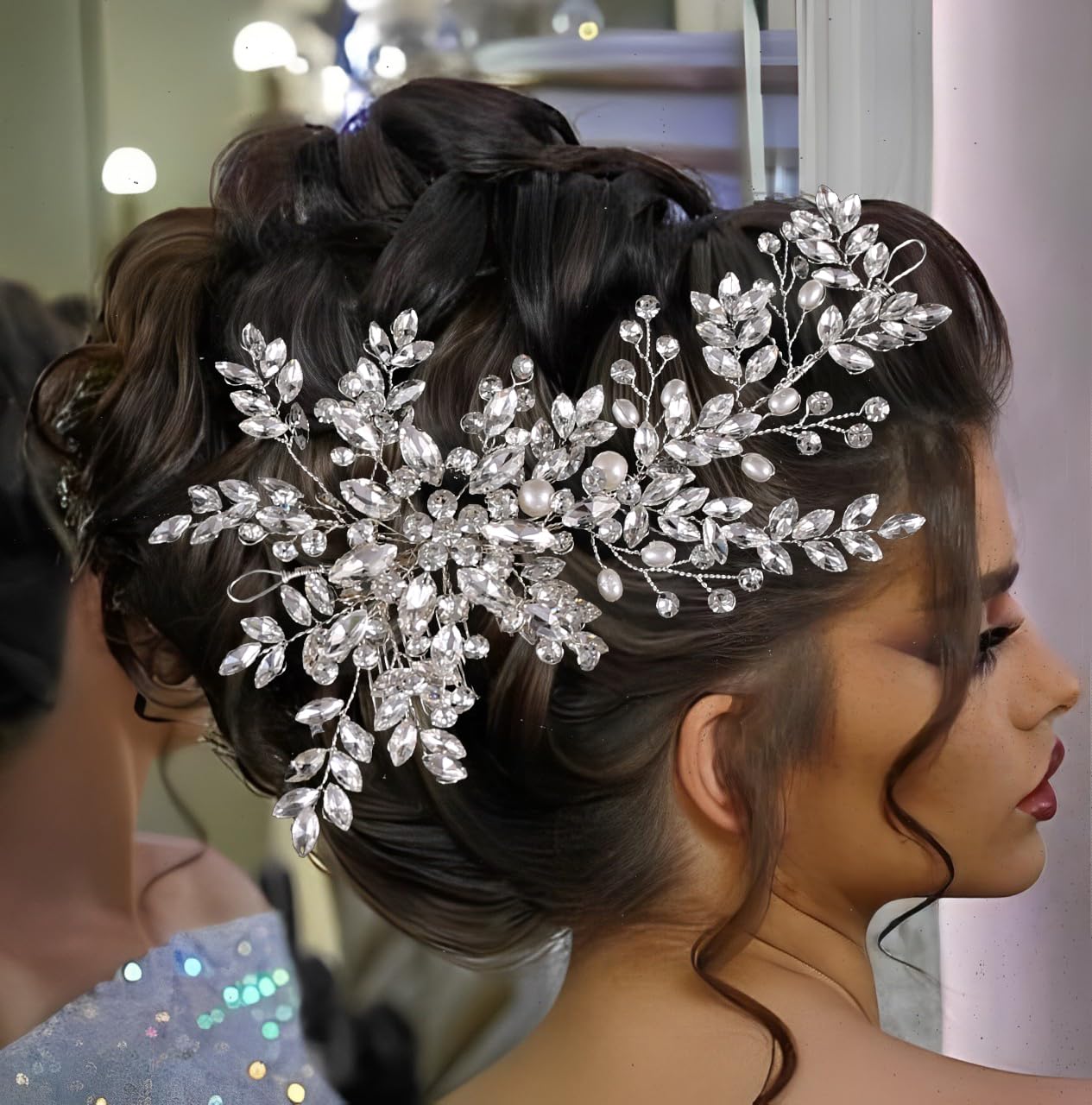 WEZTEZ Rhinestone Bridal Hair Comb Crystal Wedding Headbands Head Pieces,Pearl Brides Bridesmaid Hair Accessories for Women Girls (Sliver 936)