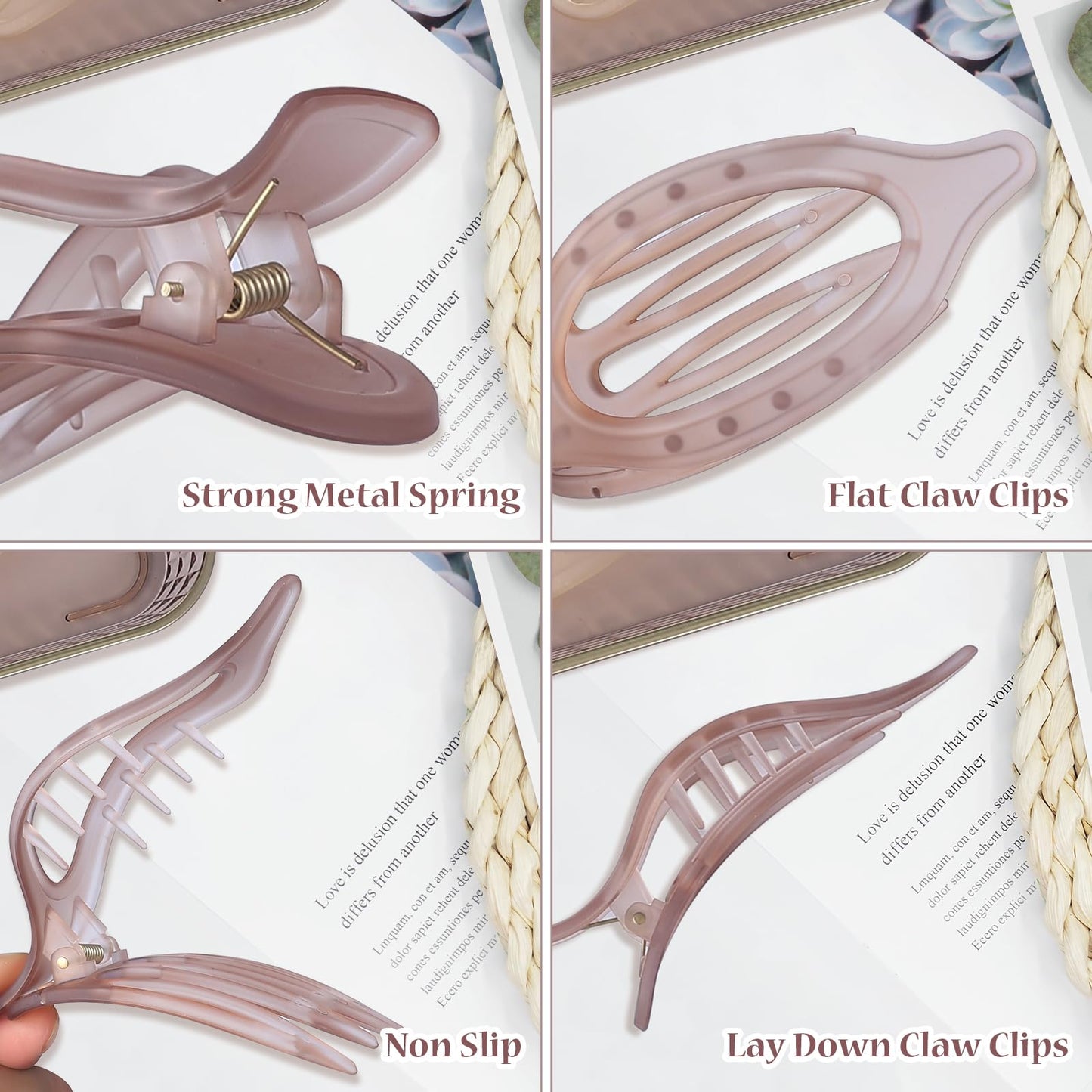 CHANDAT Flat Hair Clip 6 pcs Lay Down Claw Clips Hair Accessories for Women -Ice Cream