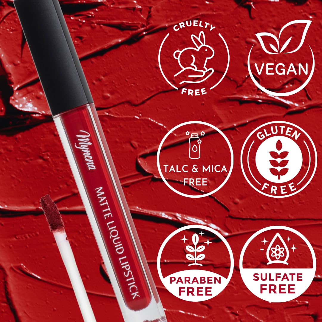 Mynena True Red Lip Stain Long-Lasting Waterproof | Lightweight Comfortable Non-Drying | High Pigment Intense Color Liquid Matte Lipstick | Paraben-Free Talc-Free Vegan & Cruelty-Free | Lola