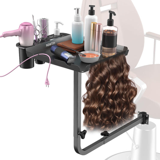 NEWTRY Salon Tray Attached to Chair, 360° Rotation Salon Metal Tray for Barber Chair, Hairstylist Color Tray for Salon, Salon Chair Tray Attachment, Hair Extension Tool Tray Adjustable Height & Width