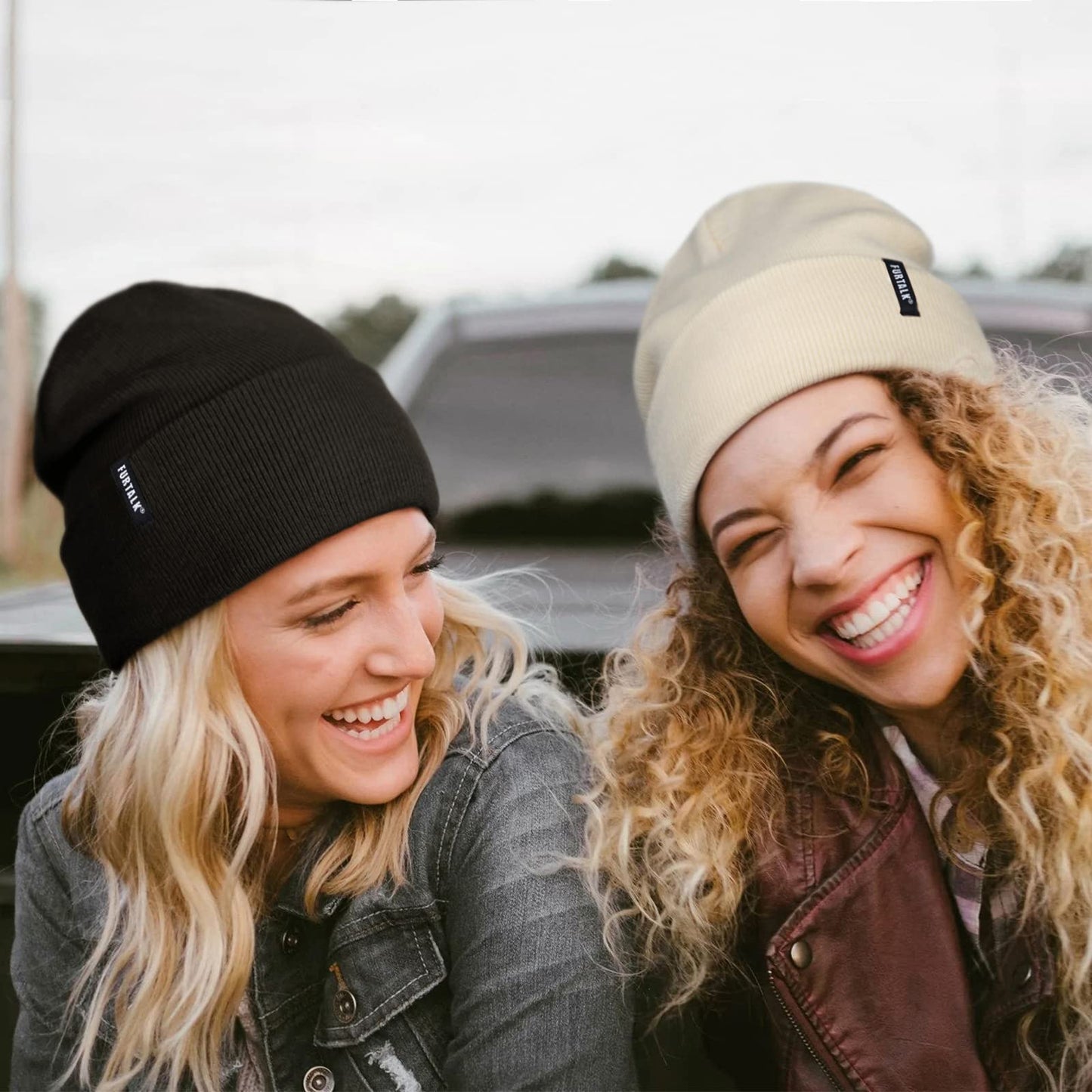 FURTALK Beanie Hat for Men Women Winter Hats for Women Men Soft Warm Unisex Cuffed Beanie Knitted Skull Cap Beige