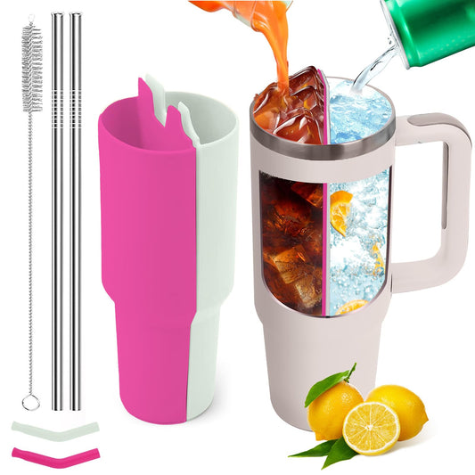 Stanley Cup 2-in-1 Drink Separator Silicone Liner, Compatible with Stanley Cup 40 oz, Stanley Accessory, Reusable Liner for Party, Leisure, Outdoor, Office (Purple/Green)