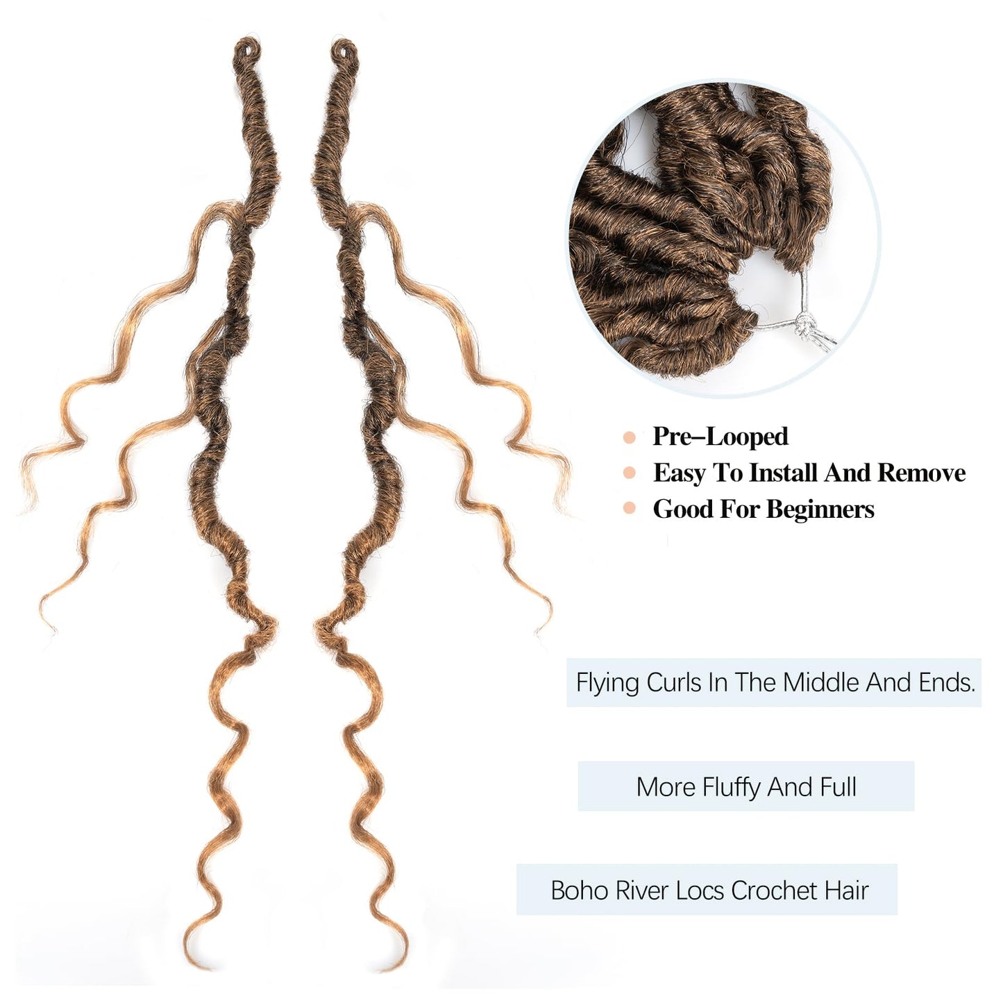 Goddess Locs Crochet Hair 14 Inch 8 Packs Faux Locs Crochet Hair for Black Women Boho Pre Looped Crochet Locs with Curly Ends River Locs Crochet Hair (1B/27)