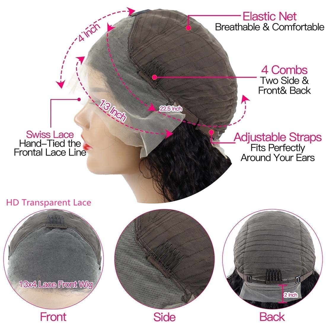 13x4 Water Wave Lace Front Wigs Human Hair Pre Plucked Glueless Wigs for Black Women 180 Density Curly Human Hair Wig Wet and Wavy Lace Frontal Wigs Human Hair With Baby Hair Wig (Natural, 28inch)