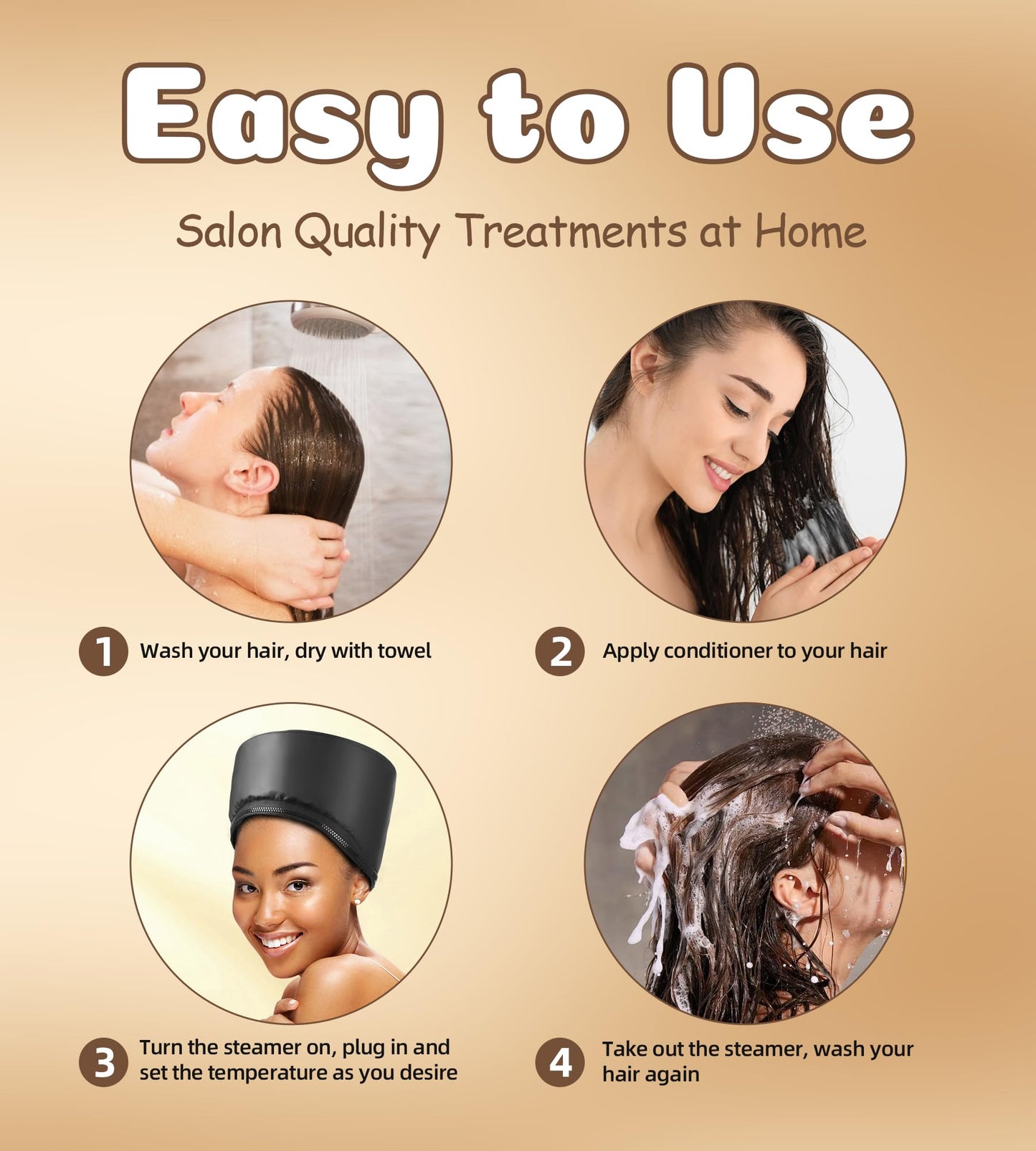 Hair Steamer Cap for Natural & Curly Hair - Safety Temperature Control, Quick Heat Up, Deep Conditioning Spa Treatment for Home Use