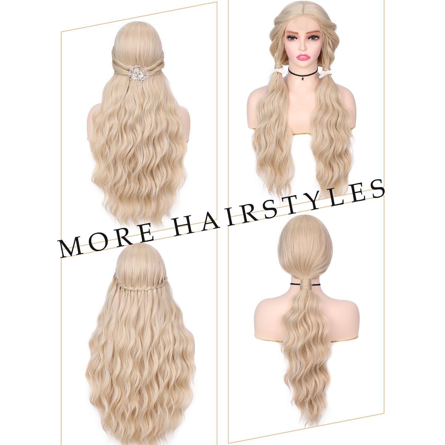 HANNE long Blonde Wig Middle Part Ash Blond Long Wavy Wigs Heat Resistant Platinum Blonde Wig for White Women (Blond Wavy Wig)