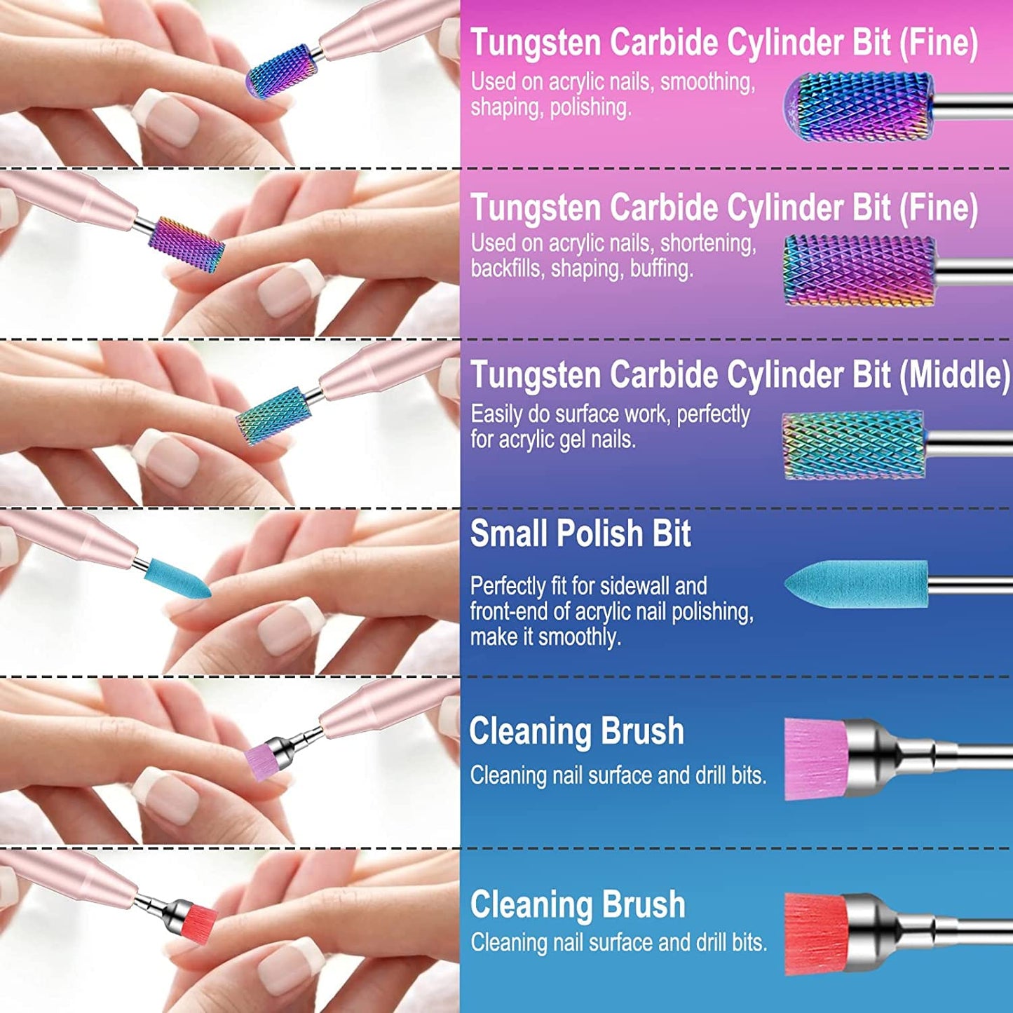 25Pcs Nail Drill Bits Set with Portable Holder, 3/32 Inch Ceramic Diamond Carbide Cuticle Efile Remover Nail Drill Bit for Home Salon Acrylic Gel Polish Manicure Pedicure