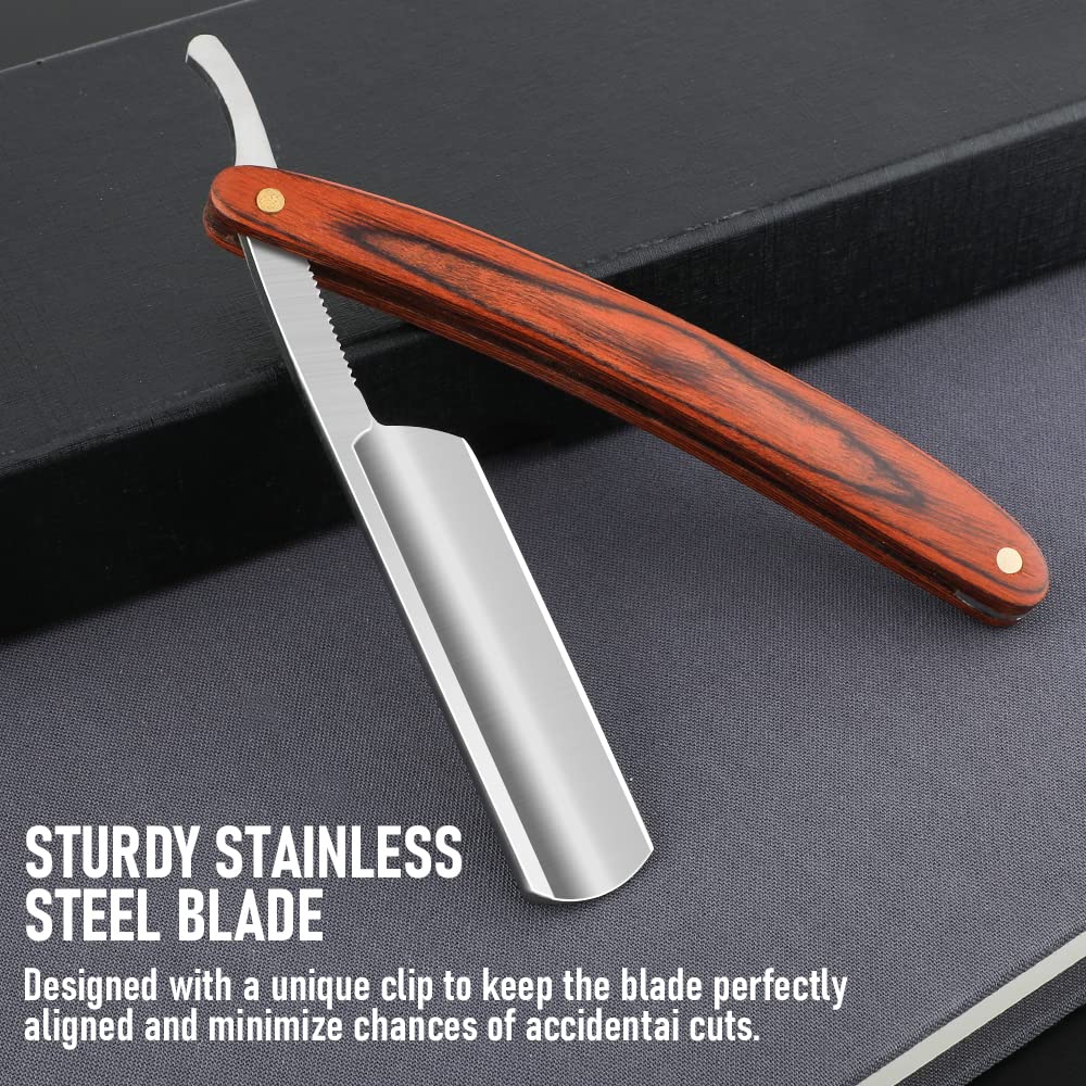 Straight Razor with Strope - Professional Straight Edge Barber Razor Premium Stainless Steel Shaver Razor with Shaving Strop for Men Home & Salon Grooming Using (NO.147)