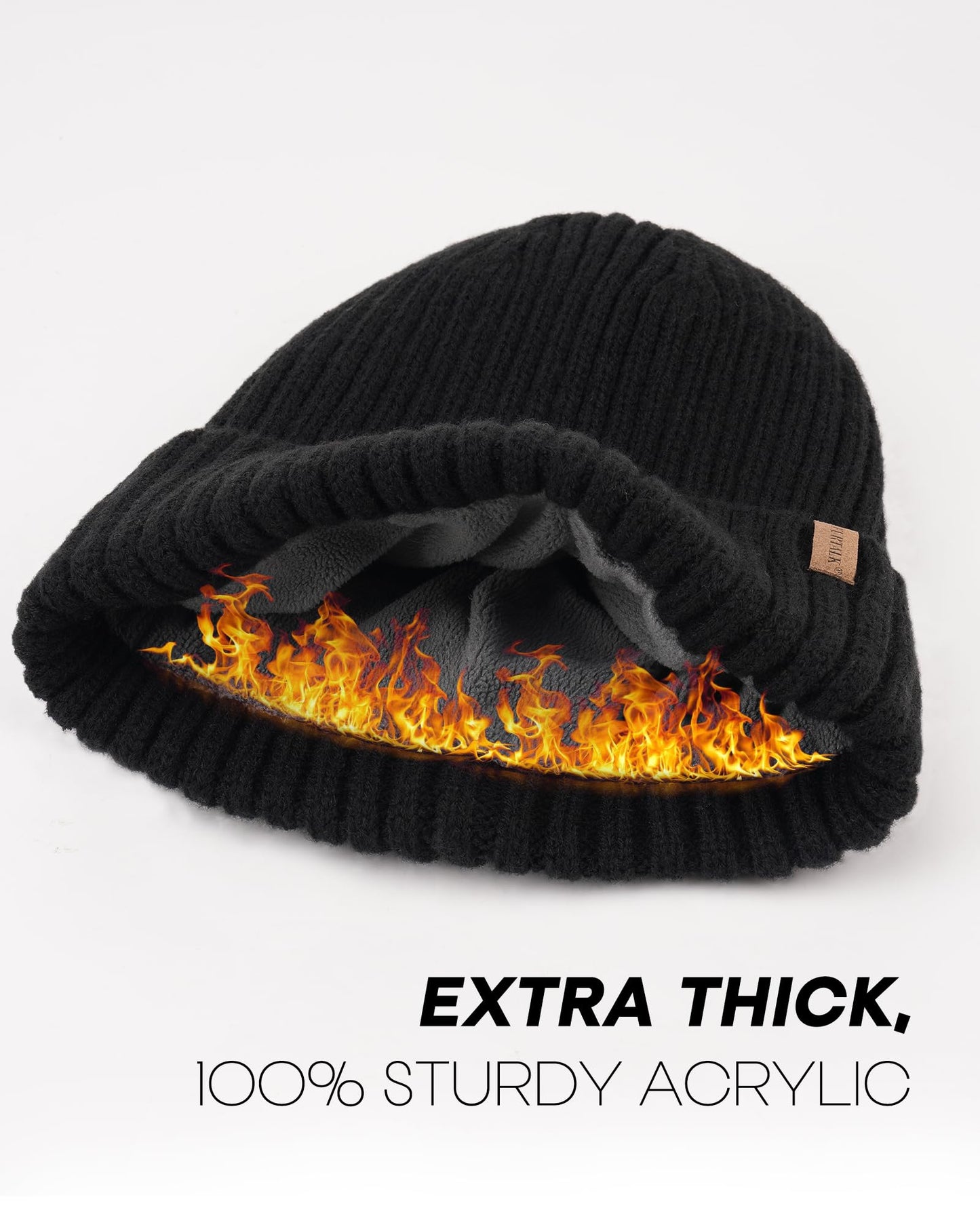 FURTALK Beanie Men Women Warm Winter Hats Acrylic Knit Cuffed Beanie Daily Beanie Hat Unisex Plain Skull Cap Black