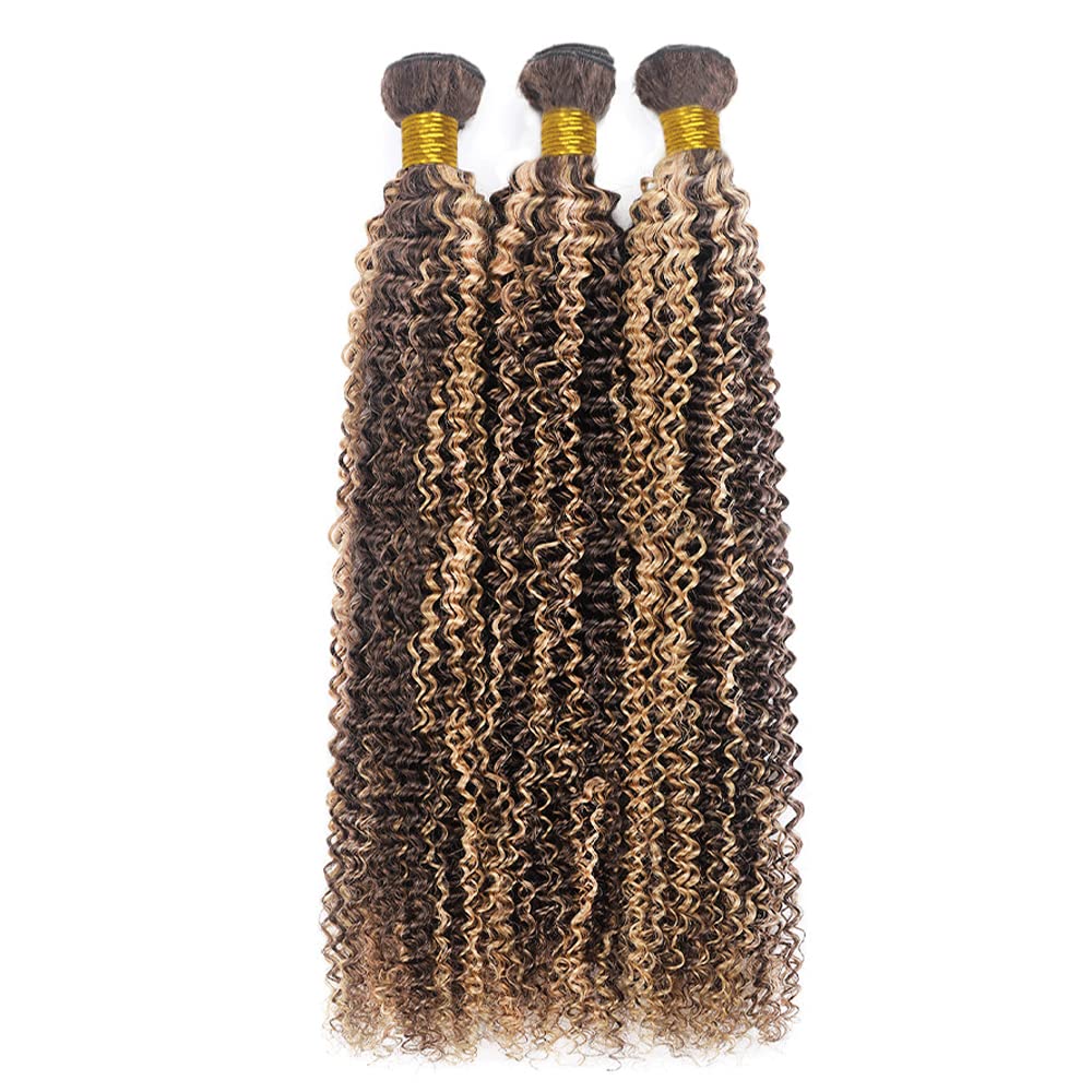 Ombre Human Hair Bundles P4/613 Bundles Brown Kinky Curly Human Hair Bundles Brazilian Virgin Hair 3 Bundles 18 18 18 inch Blonde Curly Wave Bundles Hair Weave for Women