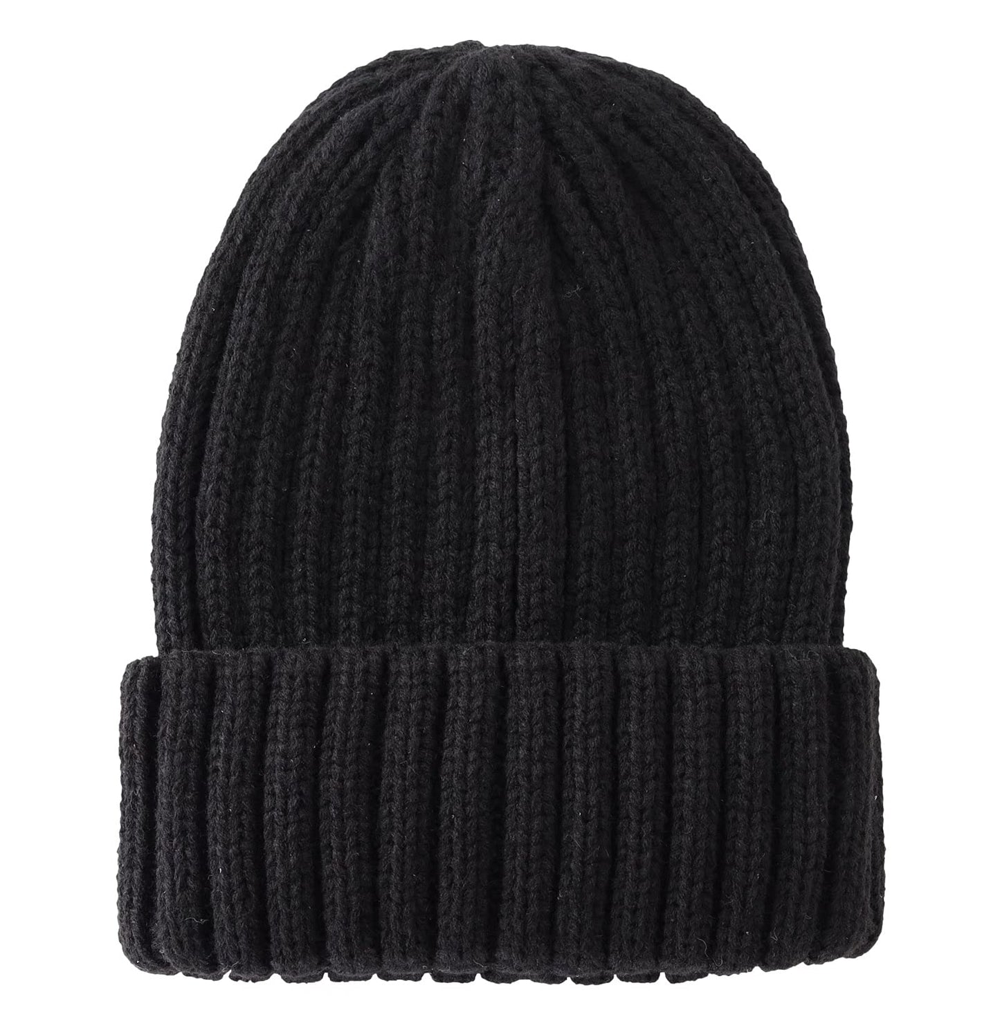 Connectyle Unisex Knit Daily Beanie for Women Slouchy Ribbed Winter Beanie Hat Cuffed Ski Cap Black