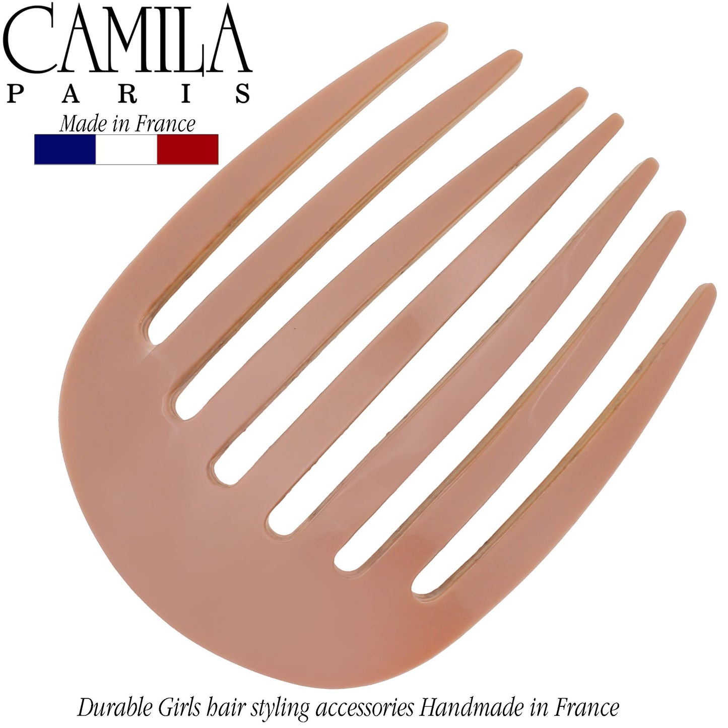 Camila Paris CP3402 French Hair Side Comb Small Rounded, Pink, Handmade French Twist Hair Combs, Strong Hold Hair Clips for Women Bun Chignon, No Slip Styling Girls Hair Accessories Made in France