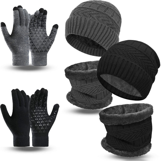 6 Pieces Winter Beanie Hat Scarf Gloves Set for Men and Women,Knitted Skull Cap Winter Hat Touchscreen Gloves Neck Warmer