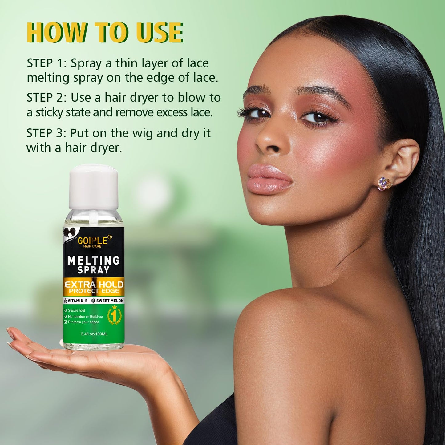 3.4 fl oz Lace Melting and Holding Spray Glue-Less Hair Adhesive for Wigs, Extra Hold Lace Melting Spray Adhesive Wig Spray for Closure Wigs Extensions, Wig Melting Spray Strong Natural Forming Hold