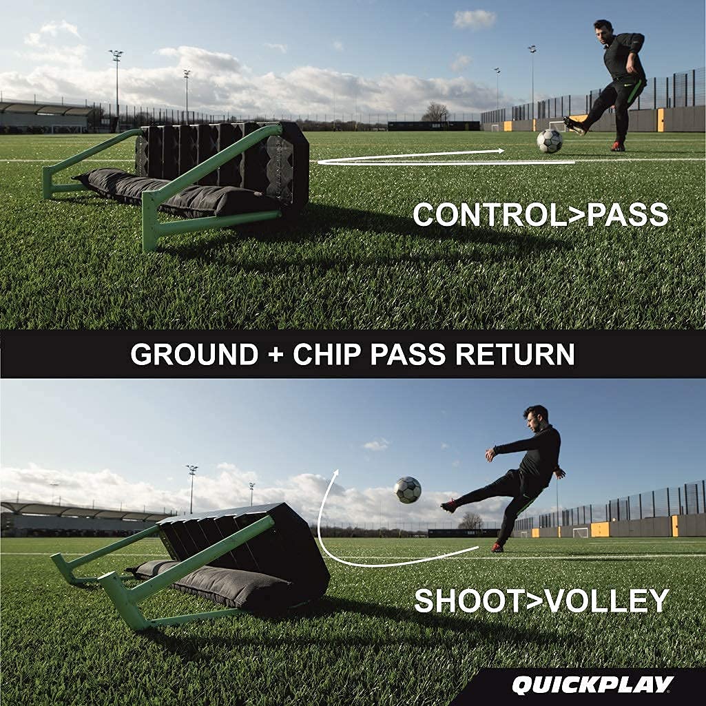 QUICKPLAY Replay Station Rebound Board - Portable Dual Surface Soccer Rebounder with Adjustable Angle, Sandbag - Soccer Training Equipment for Control, Passing, Shooting Practice – 37.5x9.5