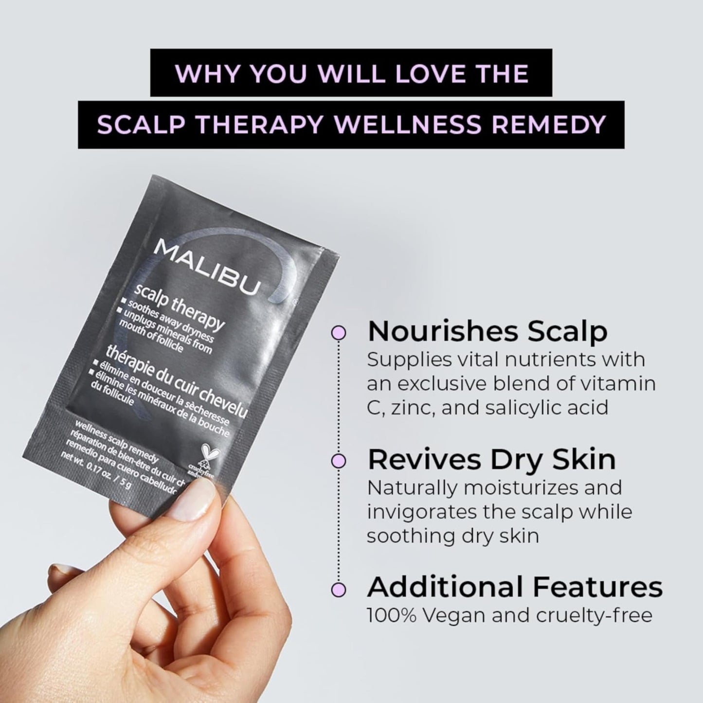 Malibu C Scalp Therapy Wellness Remedy – Dry Scalp Treatment to Soothe and Moisturize Dry Skin with Vitamin C and Zinc Gluconate – Restores Manageability (12 Packets)
