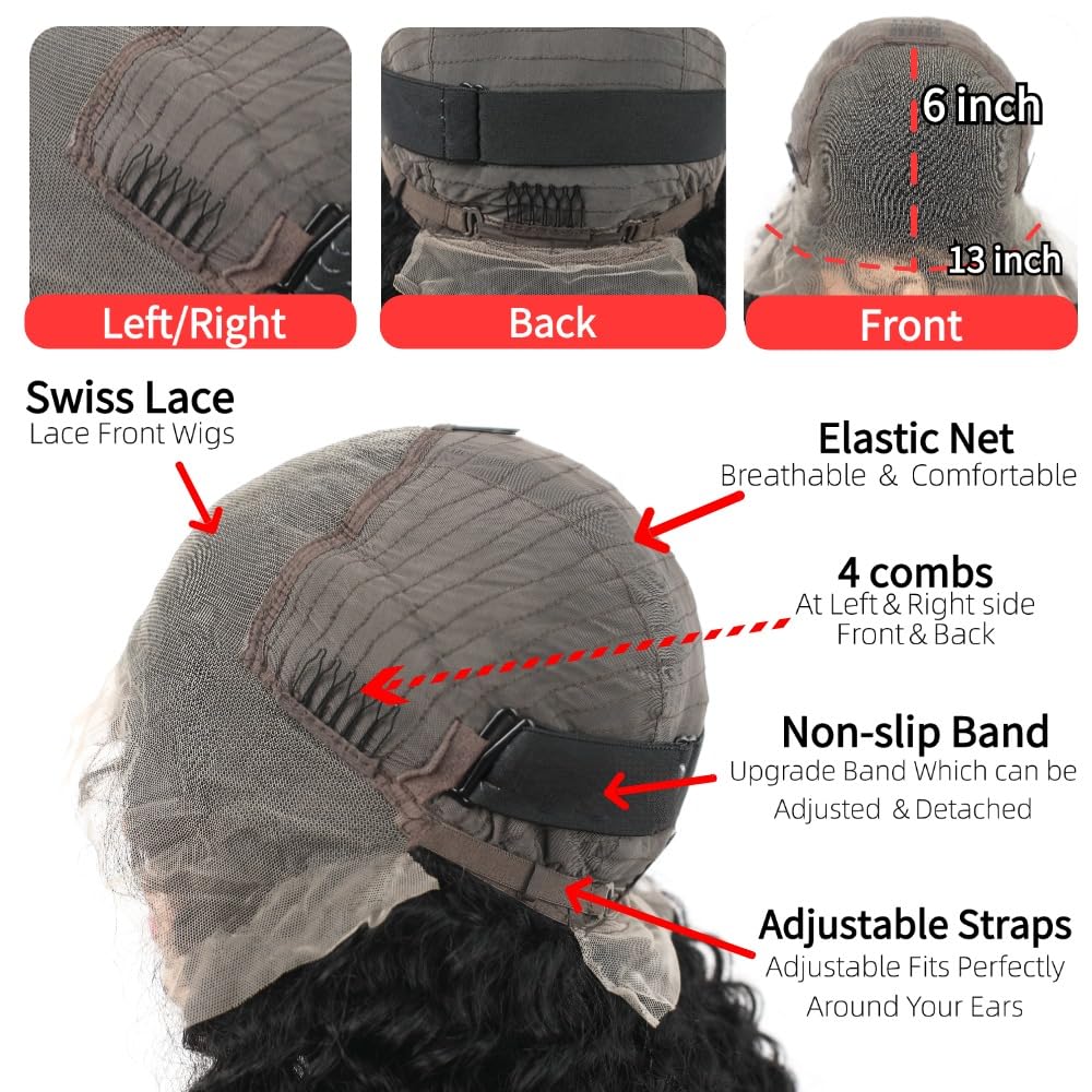 13x6 Deep Wave Lace Front Wigs Human Hair 200 Density Pre Plucked Glueless HD Transparent Lace Front Wigs Human Hair 20 Inch Deep Wig Brazilian Lace Frontal Wigs with Baby Hair Free Part