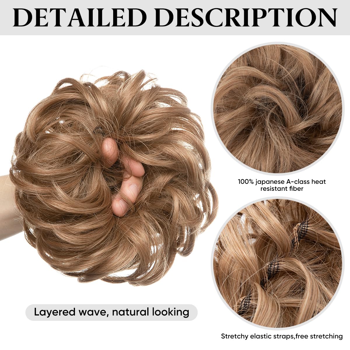 SARLA 2PCS Messy Hair Bun Hair Pieces Wavy Curly Synthetic Updo Fake Scrunchies Ponytail Extension for Women Light Auburn