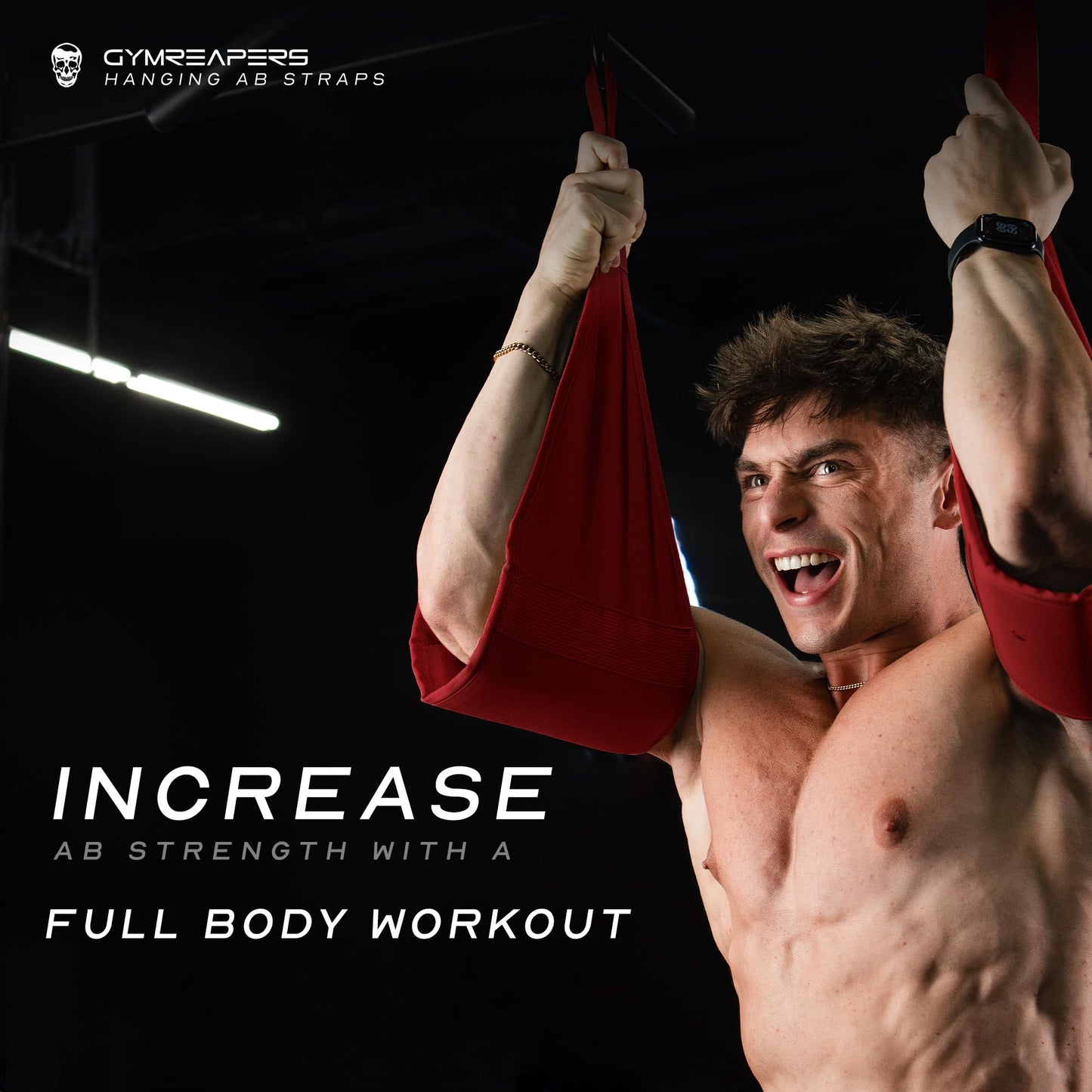 Gymreapers Hanging Ab Straps For Core Strength and Abdominal Training - Padded Adjustable Arm Supports For Bodyweight Exercises (Red)