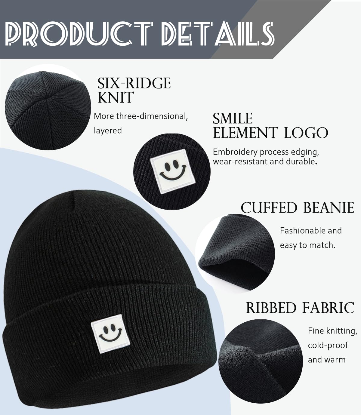 KMOLY Beanie Hat for Men Women 3 Packs, Thick Knit Winter Hat Soft Warm Cuffed Beanies Bulk Skull Cap Unisex Slouchy Ski Watch Cap