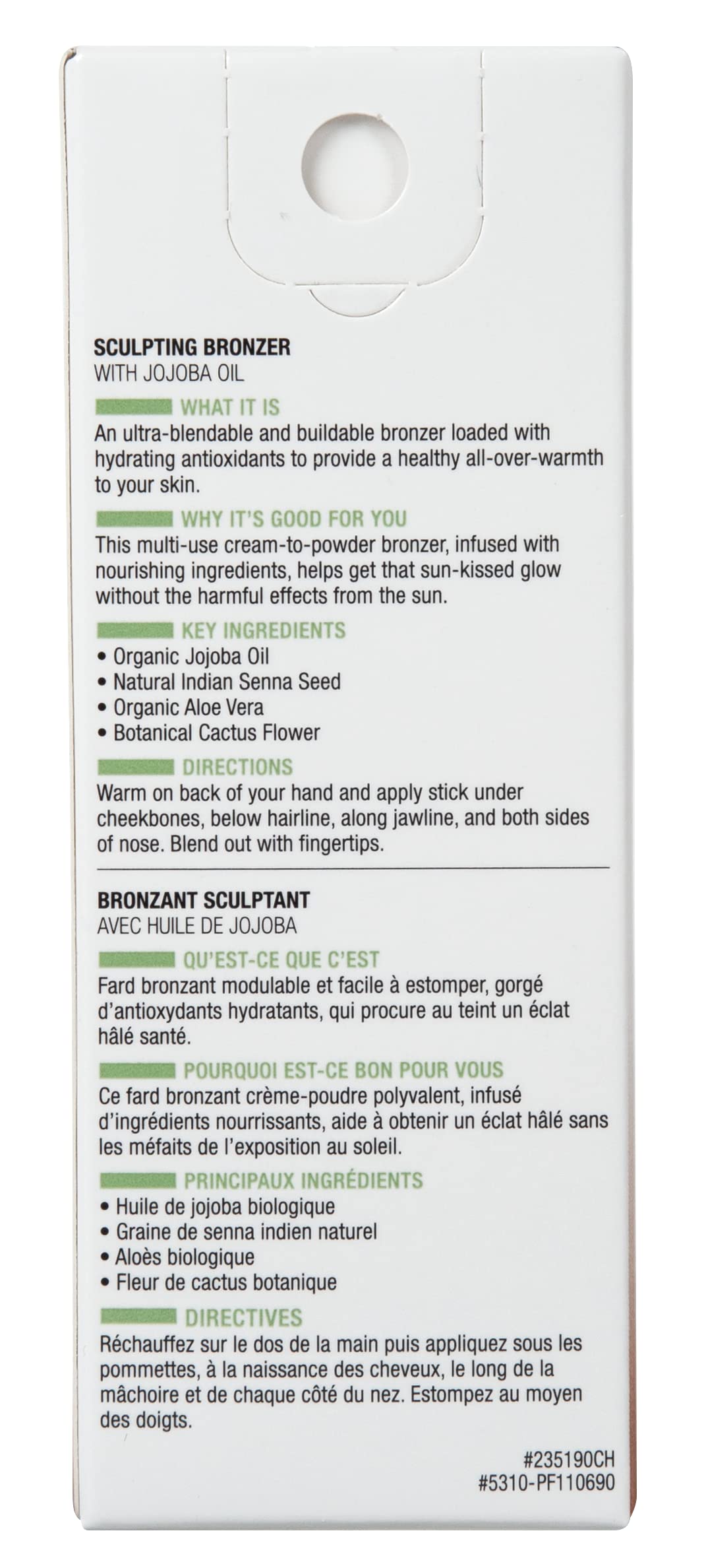 Physicians Formula Organic Wear All Natural Sculpting Face Bronzer Makeup Stick Toffee, Dermatologist Approved