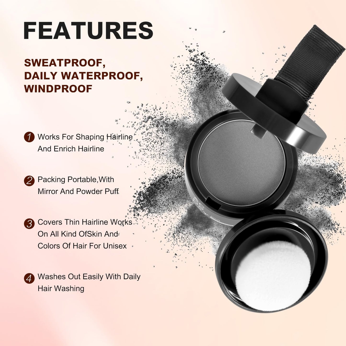 Root Touch Up Color Powder for Women and Men - Instant Coverage for Gray Hair, Thinning Hair, Bald Spots, Hairline Shadow, Eyebrows, and Beard Lines (Dark Gray)
