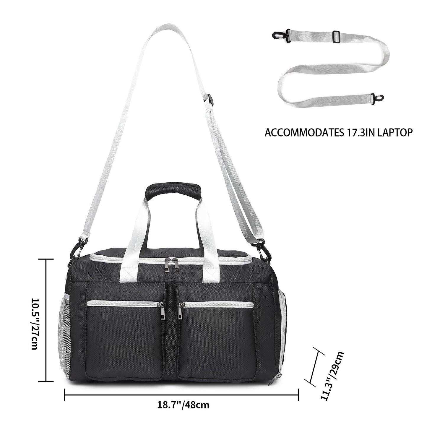 Sports Gym Bag, Weekender Bag for Men Travel Duffel Bag with Wet Pocket Overnight Bag with Shoe Compartment Carry On Travel Bag Gym Duffle Bag Sports Bag-Black