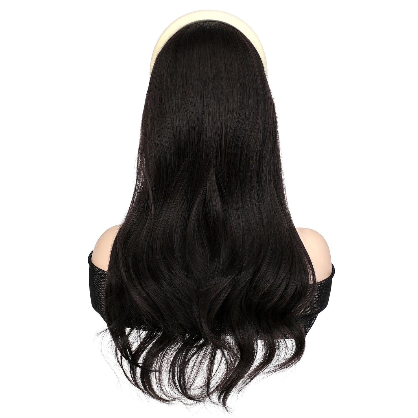 Soulwigger 22 inch Synthetic Beige Headband Hair Wig Curly Body Wave Glueless Black Brown Wigs For Women With None Lace Front
