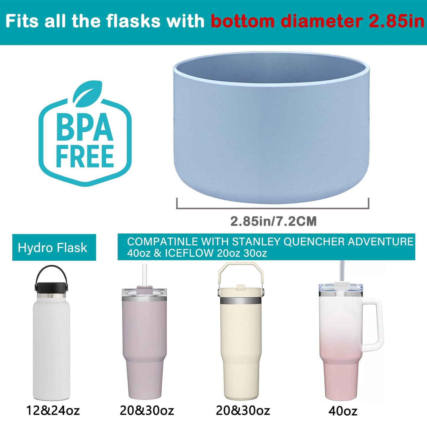 HEYSKAY 2pcs Protective Flask Silicone Boot Base for Stanley Quencher Adventure 40oz & Stanley IceFlow 20oz 30oz Tumbler, and Compatible with 12-24oz Hydro Sport Water Bottles,Yeti and More