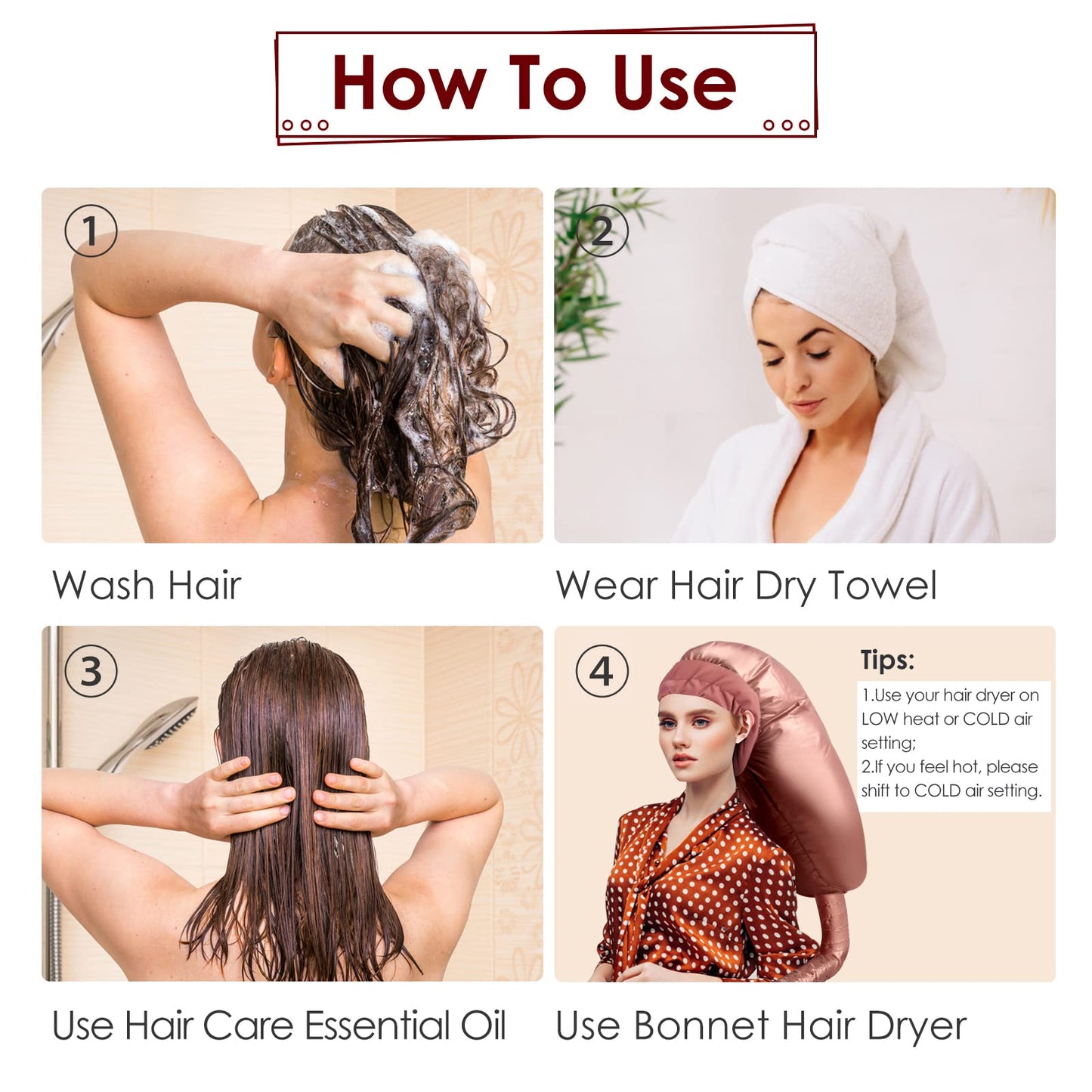 TEPENAR Bonnet Hair Dryer Attachment: Upgraded Extra Large Adjustable Hair Dryer Cap - Easy to Use for Natural Curly Textured Hair Care Styling Fast Drying - Rose Gold
