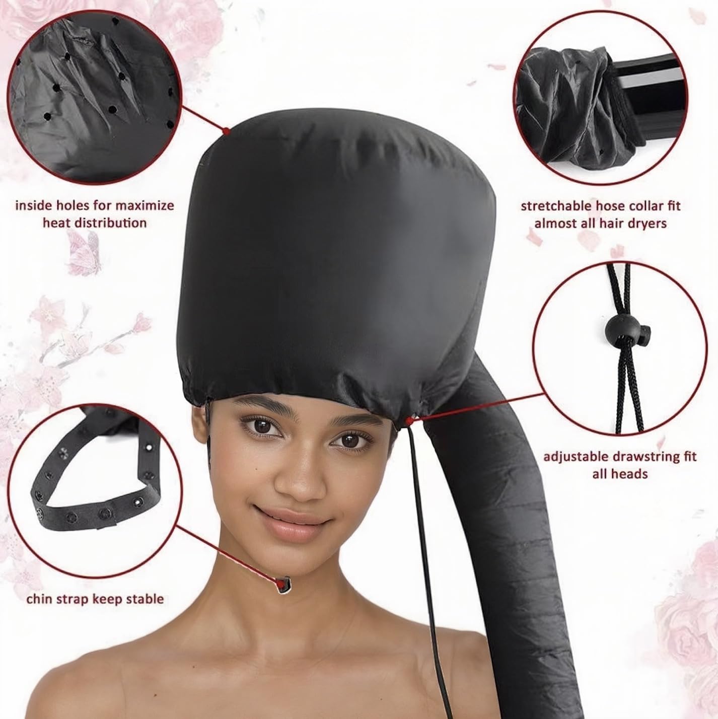 Hair Dryer Bonnet with Plopping Net,Hair Drying Bonnet for Blow Dryer,Portable Home Deep Conditioning Hair Care Hot Cap，Speed Up The Drying