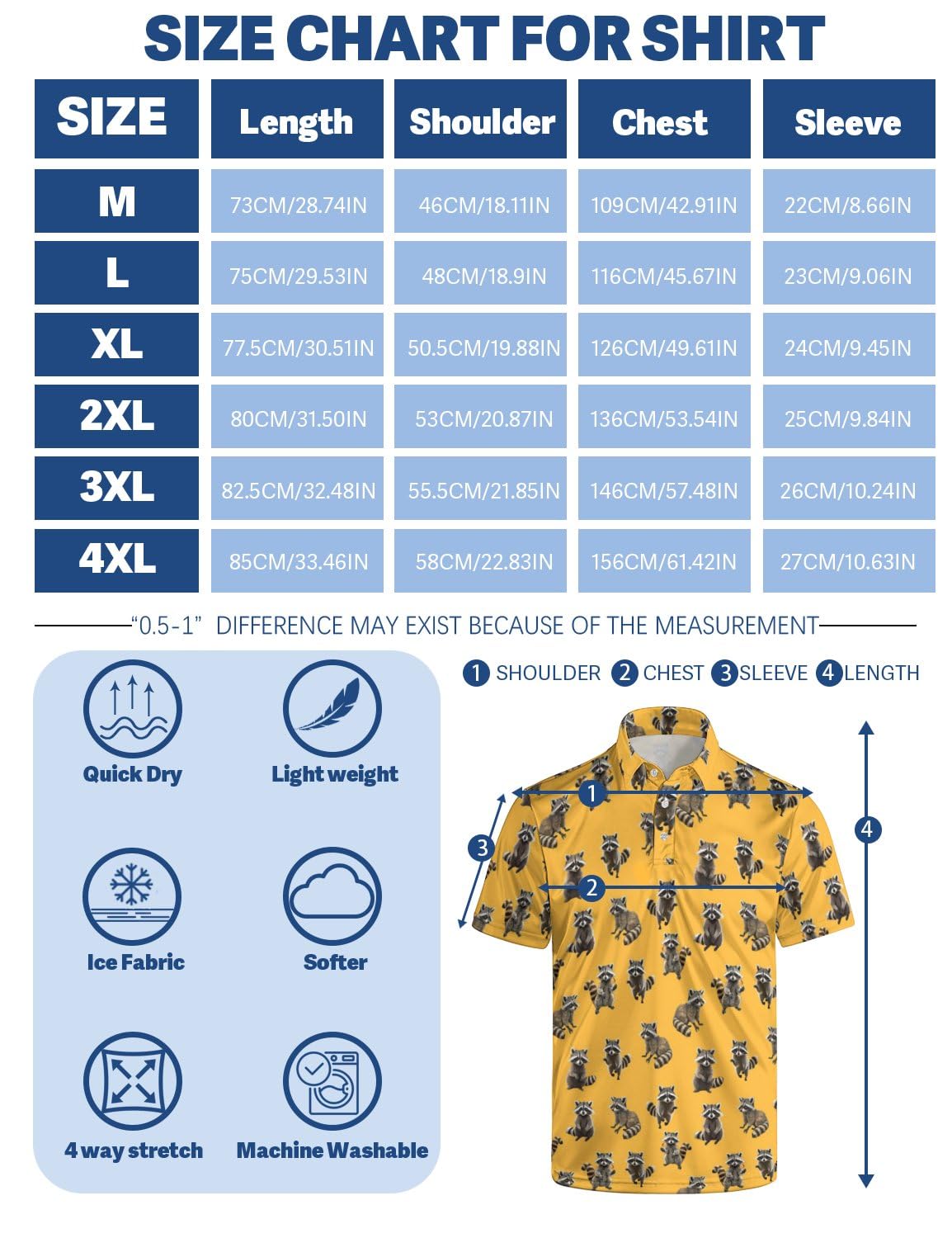 MSCPZH Raccoon Mens Golf Shirts Golf Polo Shirts for Men Short Sleeve Raccoon Polo Shirts Golf Gifts Raccoon Gifts