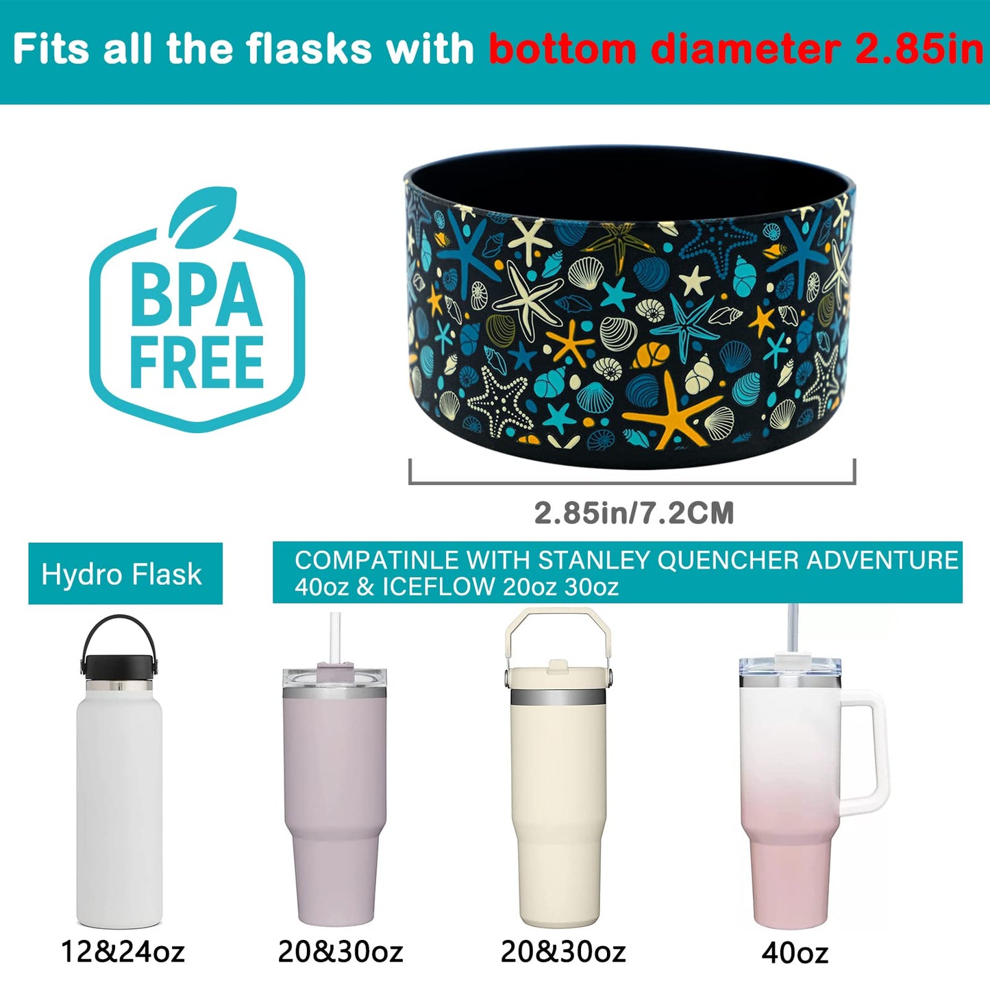 HEYSKAY 2pcs Protective Flask Silicone Boot Base for Stanley Quencher Adventure 40oz & Stanley IceFlow 20oz 30oz Tumbler, and Compatible with 12-24oz Hydro Sport Water Bottles,Yeti and More