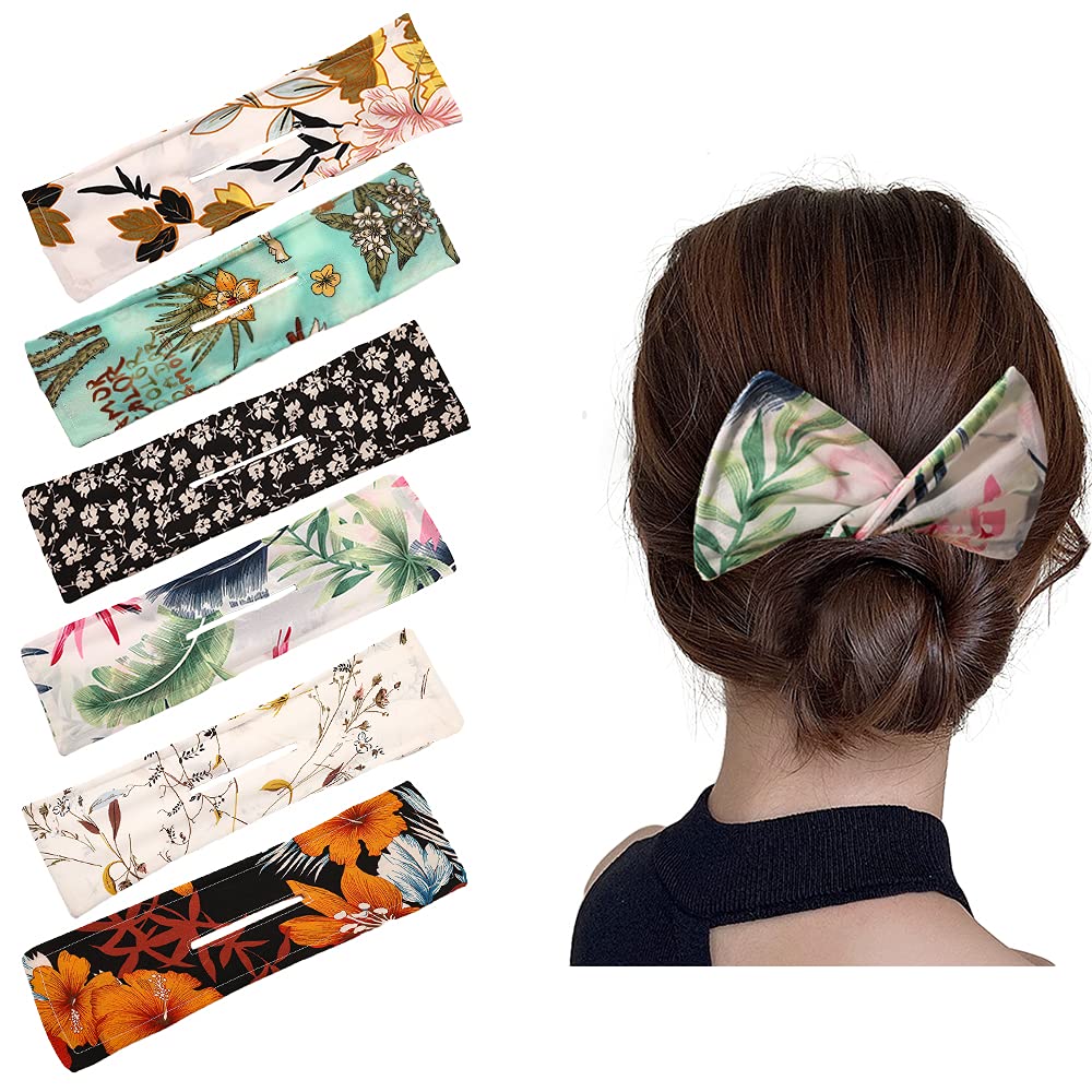 6Pcs French Twist Magic Donut Bun Maker and Hair Shaper - Reusable Hairstyle Cloth Clips for Women (Floral B)