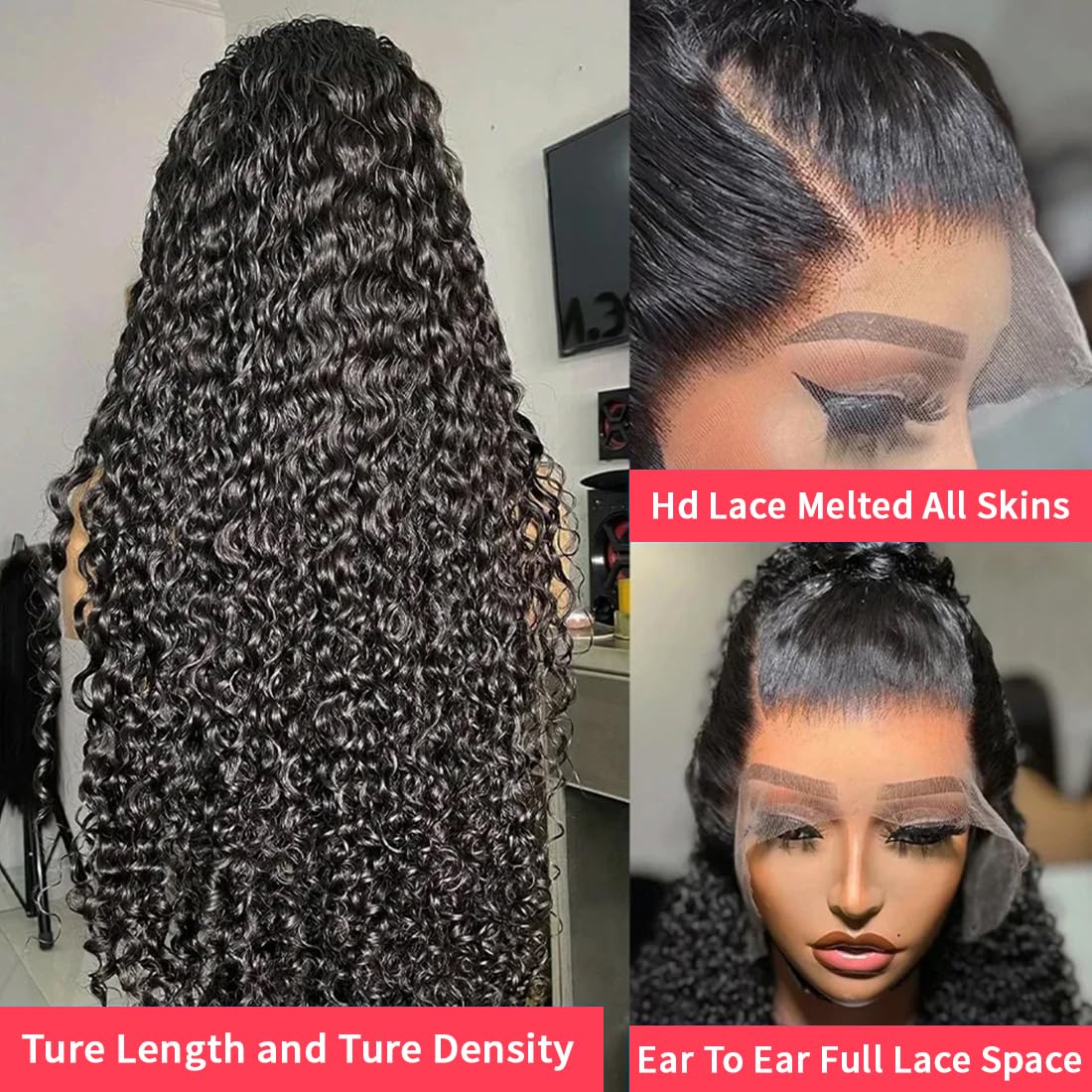13x6 Water Wave Lace Front Wigs Human Hair Wigs 10A 250 Density HD Transparent Wet and Wavy Lace Front Wigs Human Hair Glueless Deep Curly Lace Frontal Wigs Human Hair Pre Plucked for Women (22 Inch)