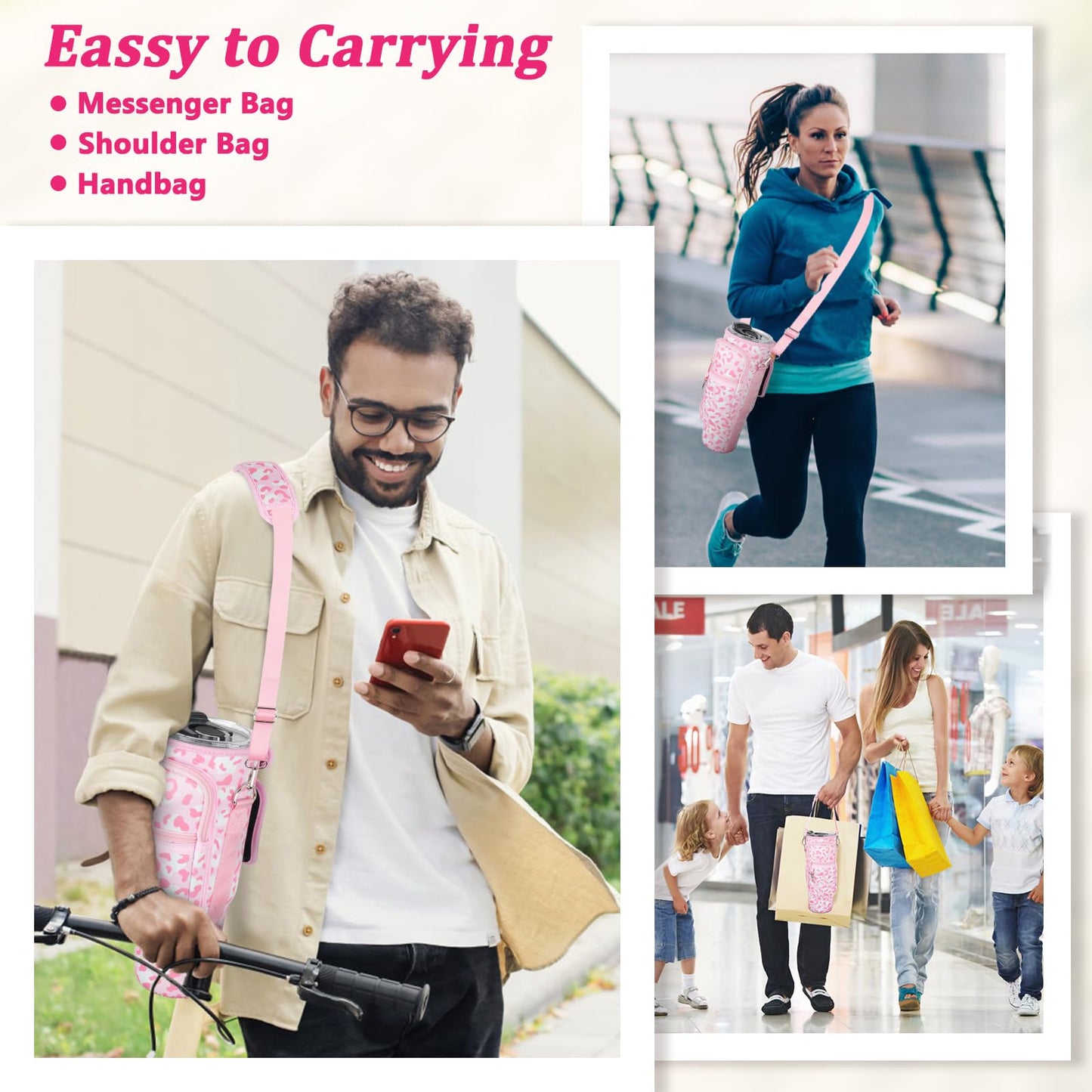 Water Bottle Carrier Bag with Phone Pocket Compatible with Stanley/Meoky 40 oz Tumbler with Handle,Neoprene Water Bottle Holder Pouch with Adjustable Strap Compatible with Stanley Cup Accessories