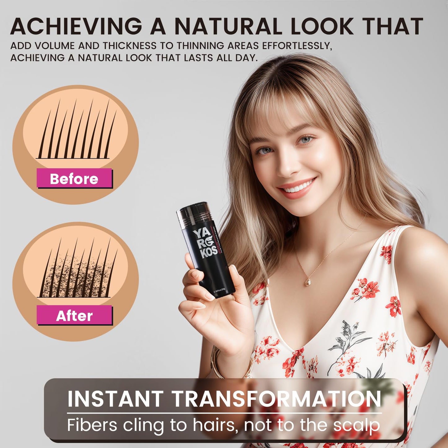 Yargkos Hair Fibers for Thinning Hair or Fill In Fine, Hair Building Fibers (28g) for Women & Men, Hair Powder for Instantly Thicker, Fuller Looking - DARK BLONDE