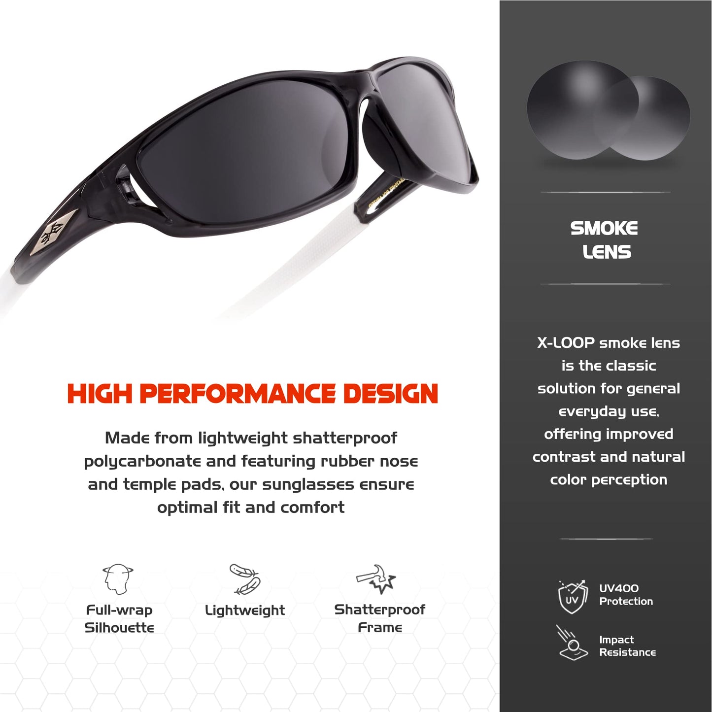 X LOOP Polarized Sports Sunglasses for Men - Wrap Around UV400 Baseball Running Cycling Driving Fishing Golf Glasses