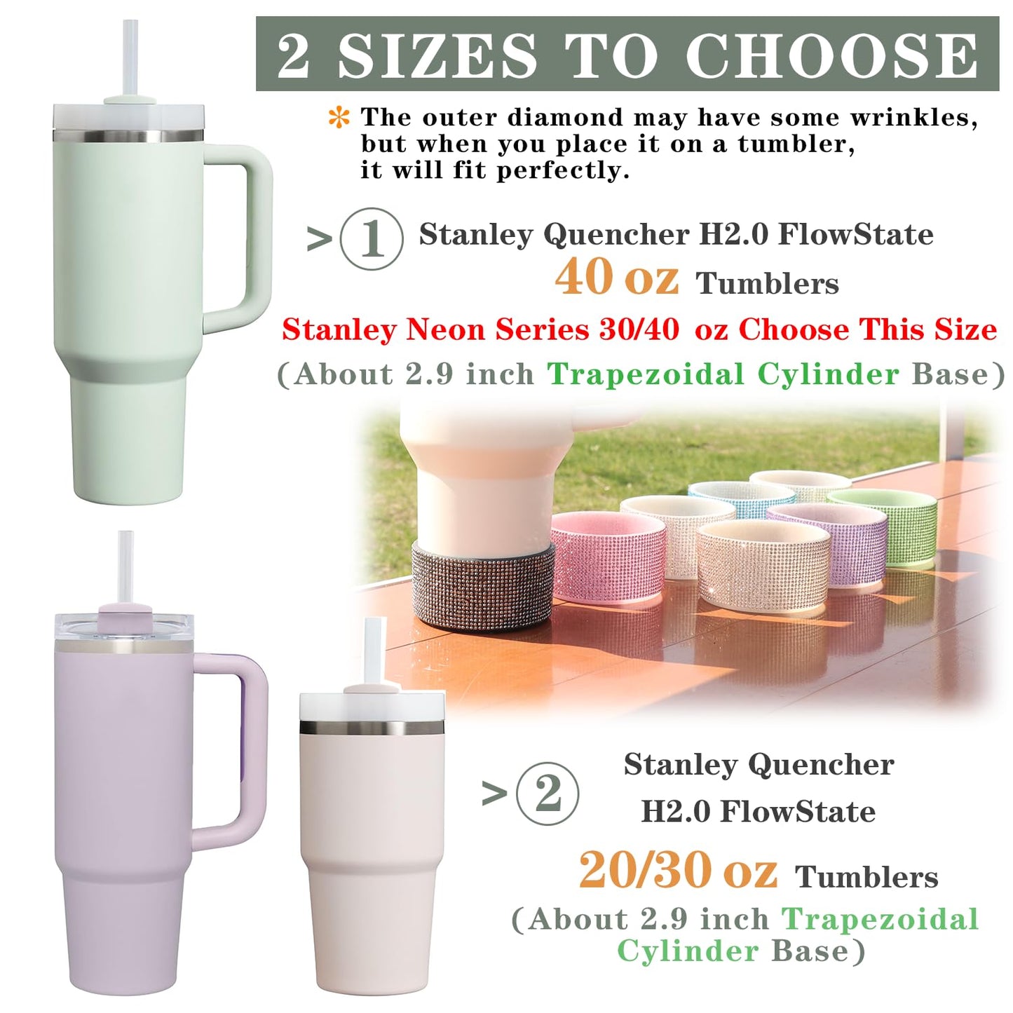 WORBSS Diamond Glitter Silicone Boot for Stanley Cup 40oz Tumbler & Simple Modern 30-40oz Trek Tumbler Accessories for 2.8-2.9 inch Trapezoidal Cylinder Base Water Bottles Bottom Anti-Slip Sleeve