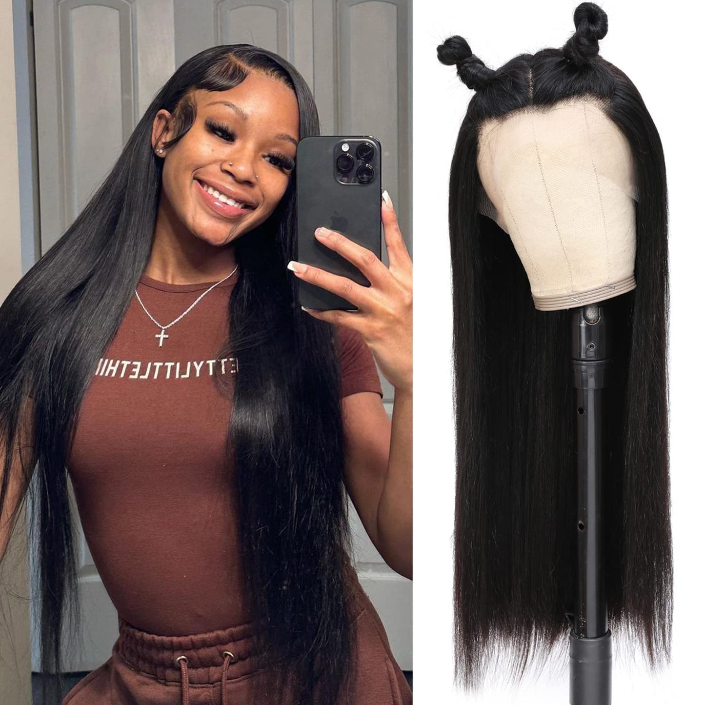 AAKJJ Lace Front Wigs Human Hair Pre Plucked with Baby Hair Straight 13x4 Human Hair HD Transparent Lace Front Wigs for Women Glueless 200 Density (24 Inch, Straight Wigs)