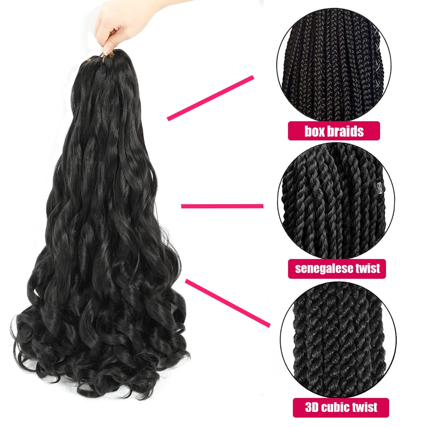 French Curly Braiding Hair 24 Inch 8 Packs - Pre Stretched Bouncy Braiding Hair- Loose Wavy Braiding Hair Synthetic Hair Extensions For Black Women (24 inch 8 packs 1B/33/30)