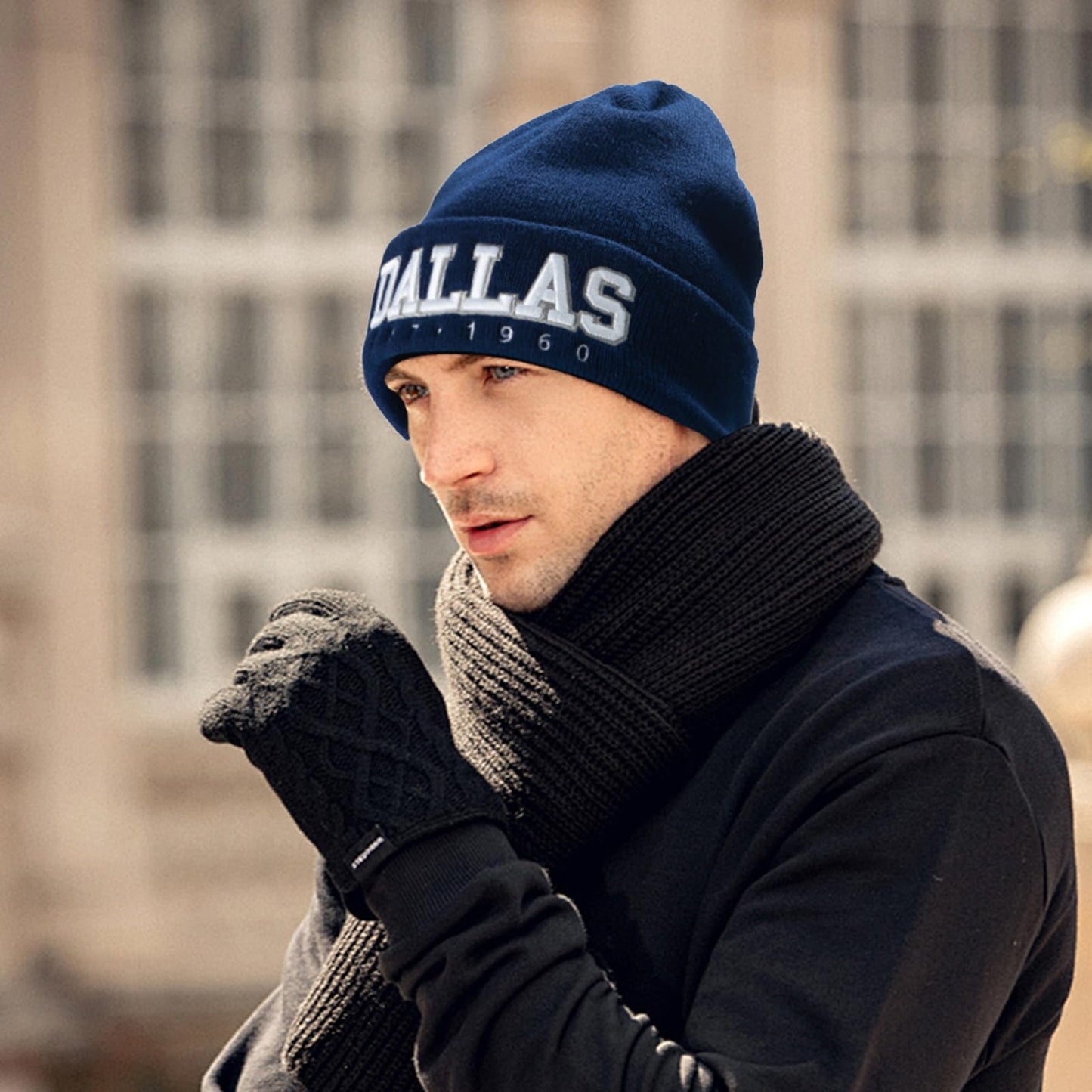 Kculrish Dallas Beanie 2025 New Knit Winter Hat for Men and Women Unisex Football Beanies Sport Fans Cap Blue