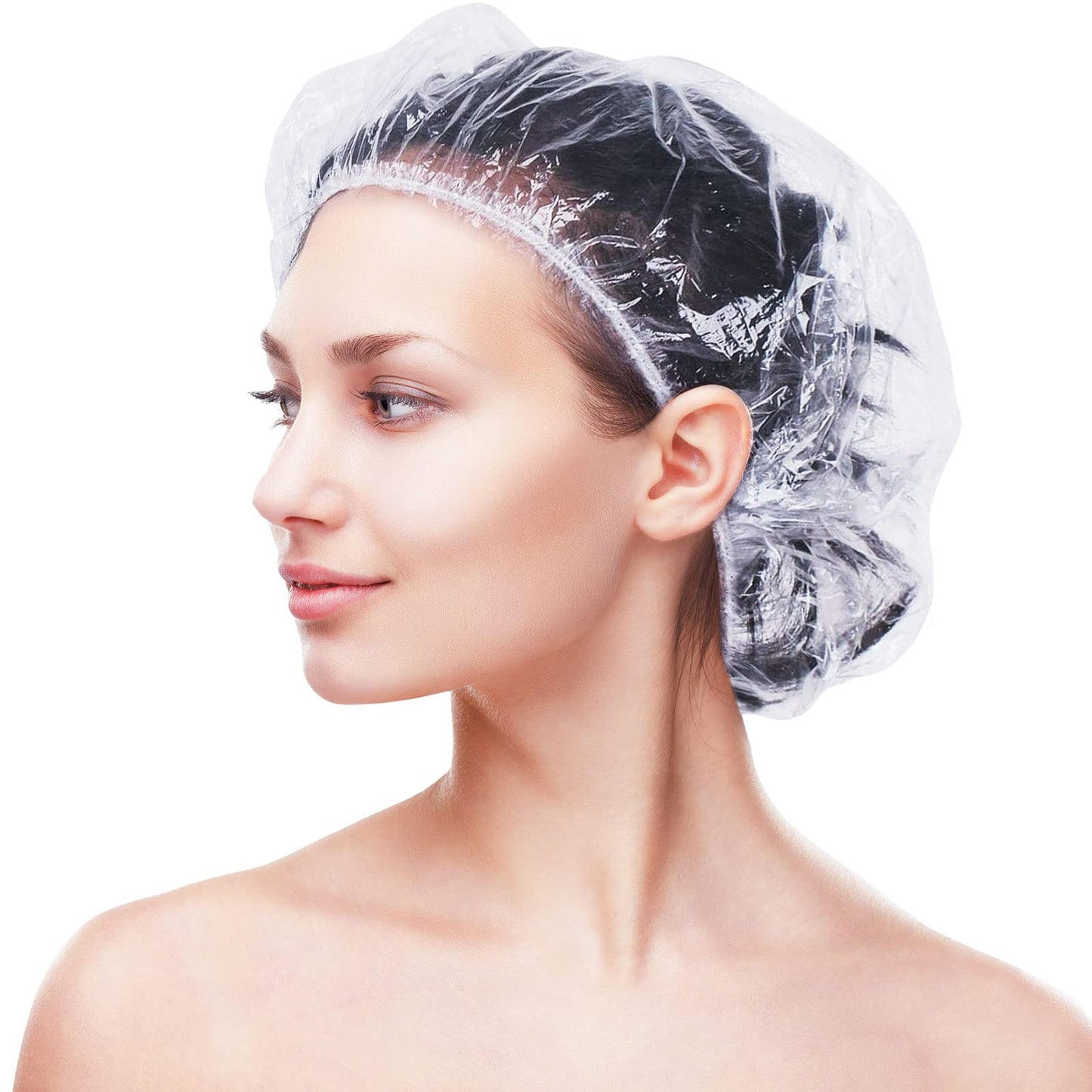 Retisee 500 Pcs Disposable Shower Caps Bulk 18.2" Plastic Clear Hair Cap Elastic Large Thick Waterproof Bath Caps for Women Hair Care Cleaning Supplies Spa Hotel Hair Salon Home Travel Accessories