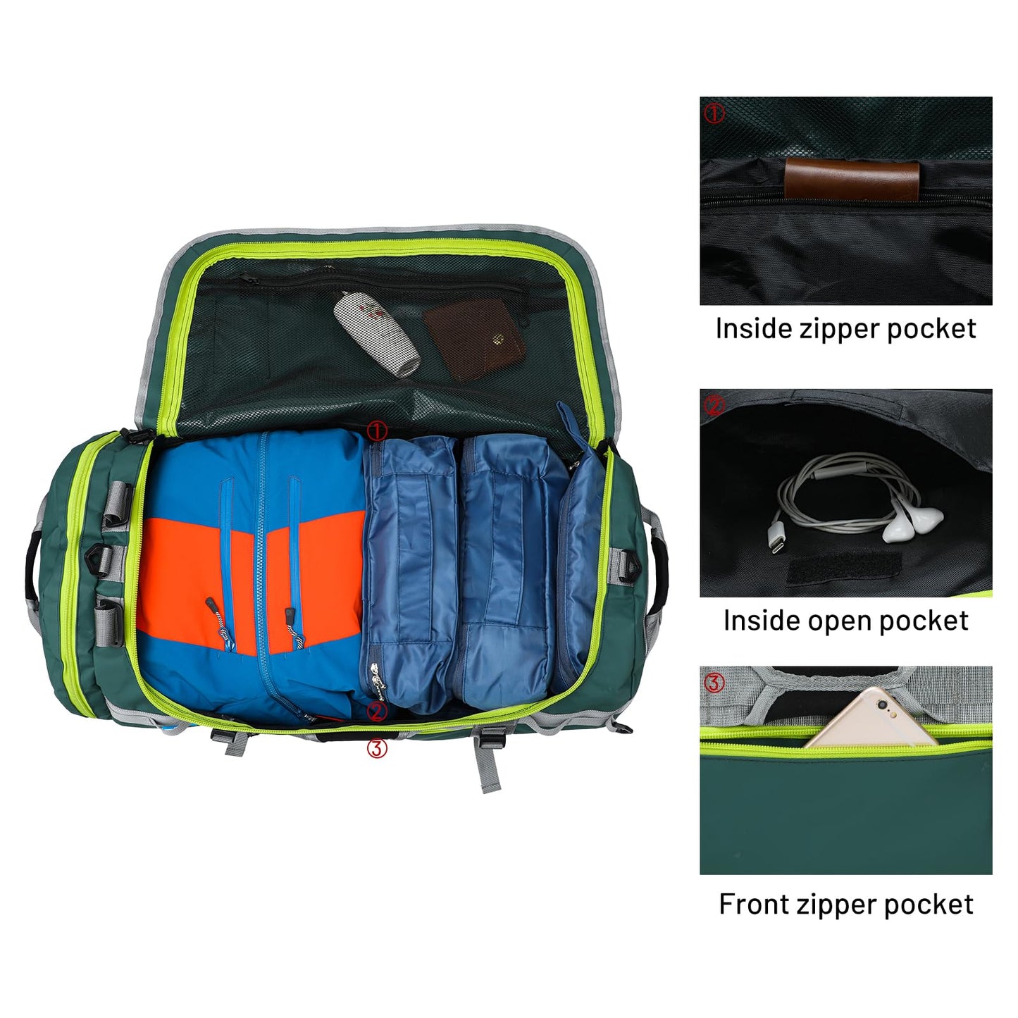 MIER Large Duffel Backpack Sports Gym Bag with Shoe Compartment, Heavy Duty and Water Resistant, Green, 45L