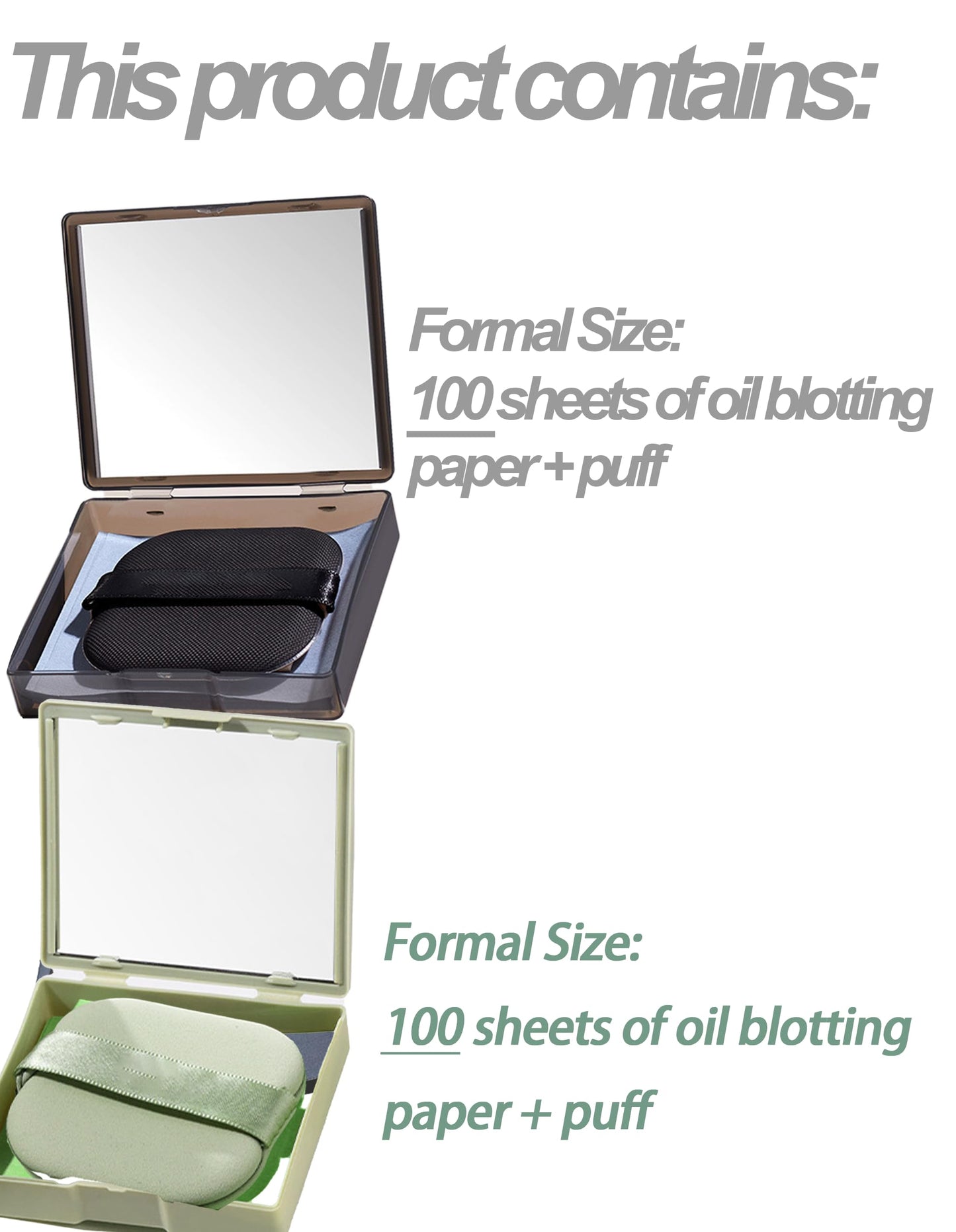 100 Sheets Bamboo Charcoal Oil Blotting Paper & 100 Sheets Green Oil Blotting Paper, Mirror&Puff, Absorbs Excess Face Oil, Controls Shine, Gentle for Makeup Use.