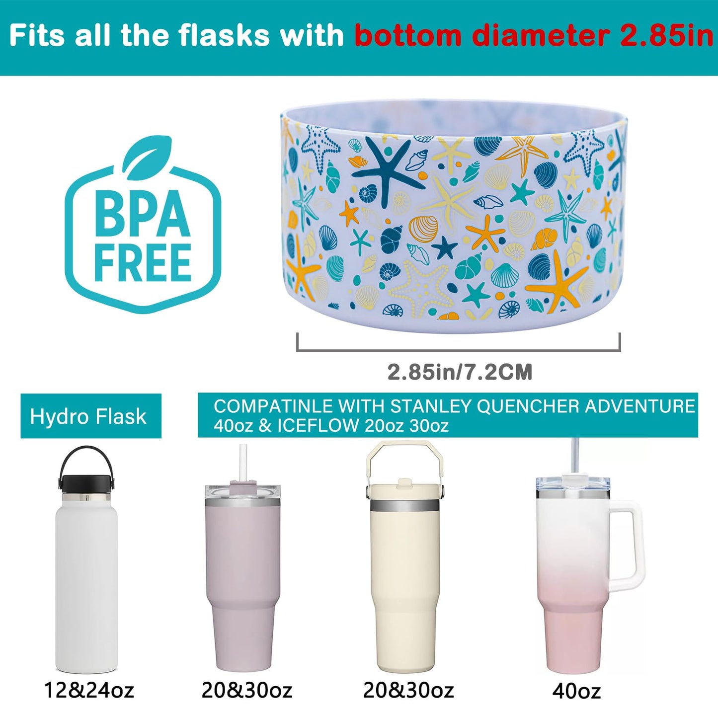 HEYSKAY 2pcs Protective Flask Silicone Boot Base for Stanley Quencher Adventure 40oz & Stanley IceFlow 20oz 30oz Tumbler, and Compatible with 12-24oz Hydro Sport Water Bottles,Yeti and More