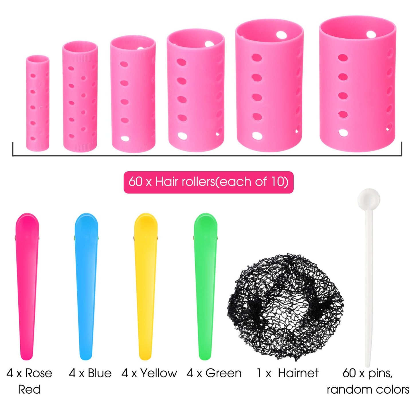 141 Pieces Hair Rollers Set Include 60 Plastic Hair Rollers (Red,6 Size)