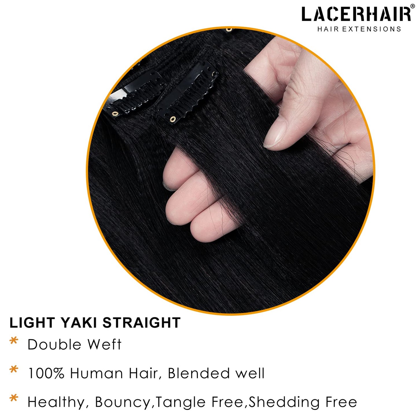 Lacer Light Yaki Clip in Hair Extensions Human Hair, 100% Virgin Remy Human Hair Extensions for African American Black Women Relaxed Hair 7 Pieces/Set 120G 14inch